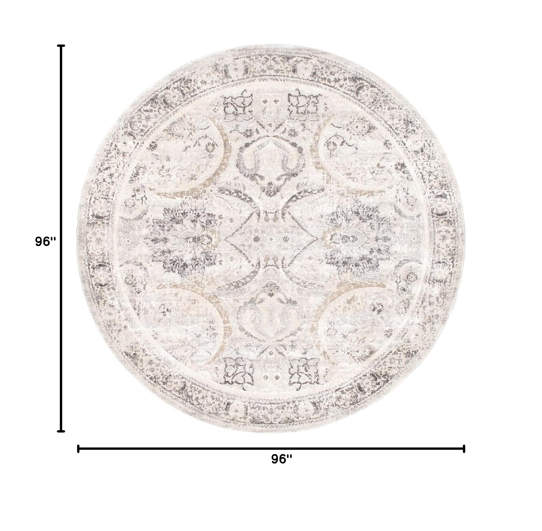 Pasargad Home Fantasia Collection Power Loom Ivory & Silver Area Rug - 8'x8' Polypropylene & Polyester Rug for Living Room, Bedroom, or Office Decor
