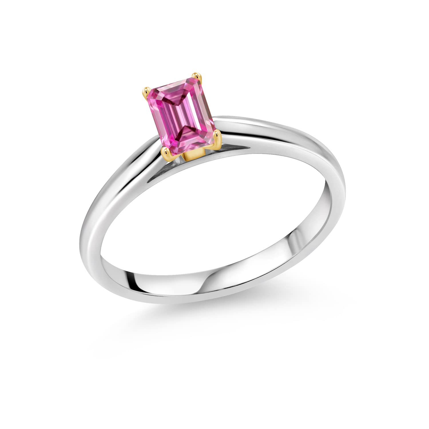 10K White Gold Ring with Yellow Gold Prongs & Pink Octagon Moissanite (0.57 CTTW) – Elegant Gemstone Jewelry for Engagement, Wedding, Anniversary Gifts