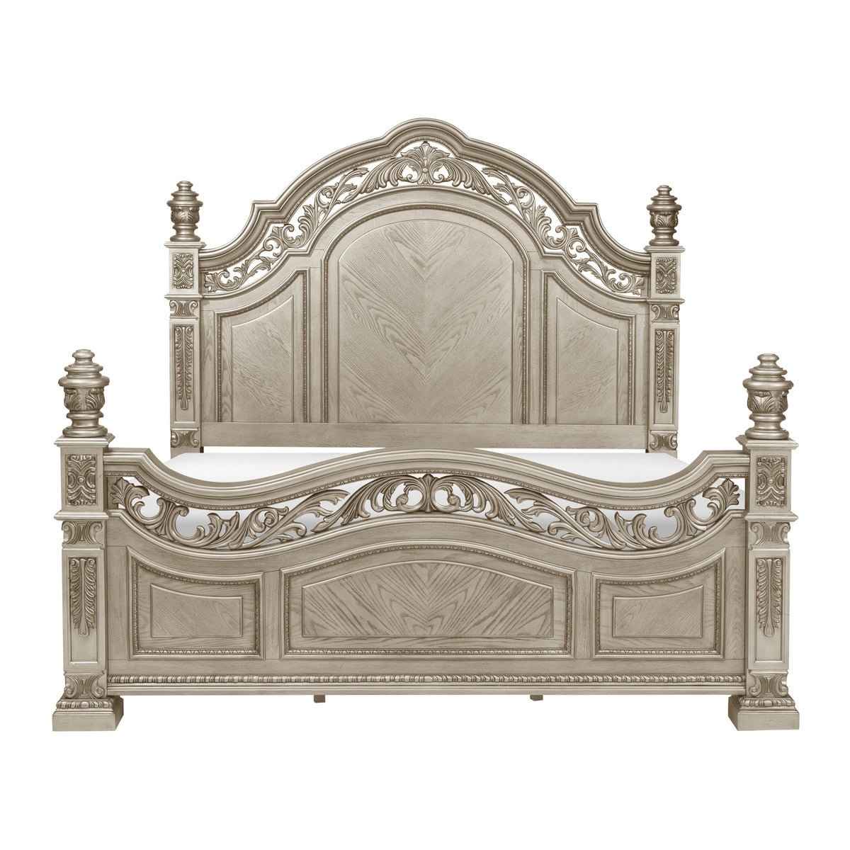 Catalonia Platinum Gold Eastern King Bed - Luxury King Size Bed Frame for Master Bedroom | Elegant Bedroom Furniture for Home Decor