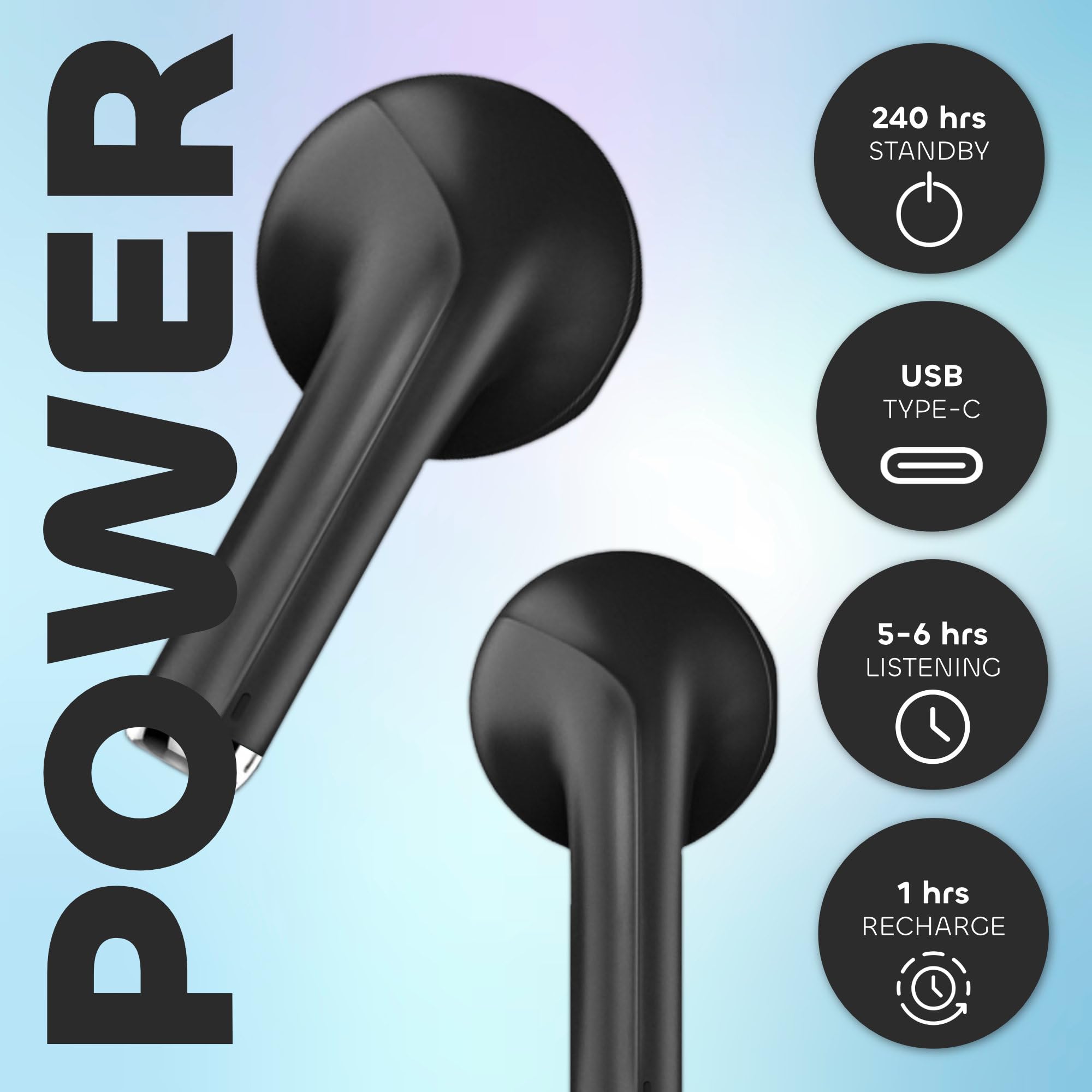 WATCHEM Wireless Earbuds TWS Bluetooth 5.0 in-Ear Headphones with Fast Charging Case, IPX5 Waterproof, AI Noise Cancellation - Perfect for Gym, Running, Workout & Travel (Black)