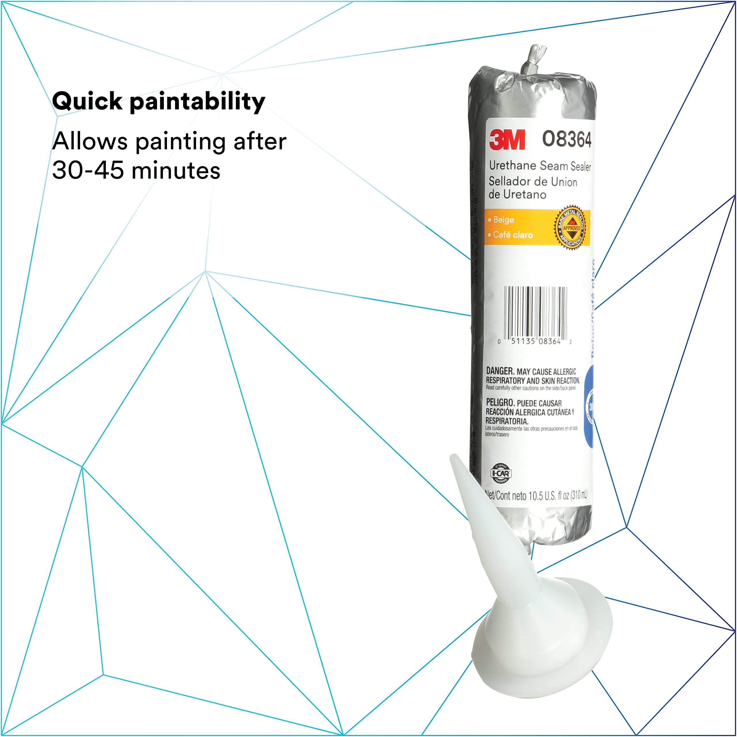 3M Urethane Seam Sealer 08364 - Beige High Solids Automotive & Marine Sealant (10.5 oz) - Permanently Flexible Waterproof Adhesive for Boats, RVs, Trailers & Outdoor Equipment Repair