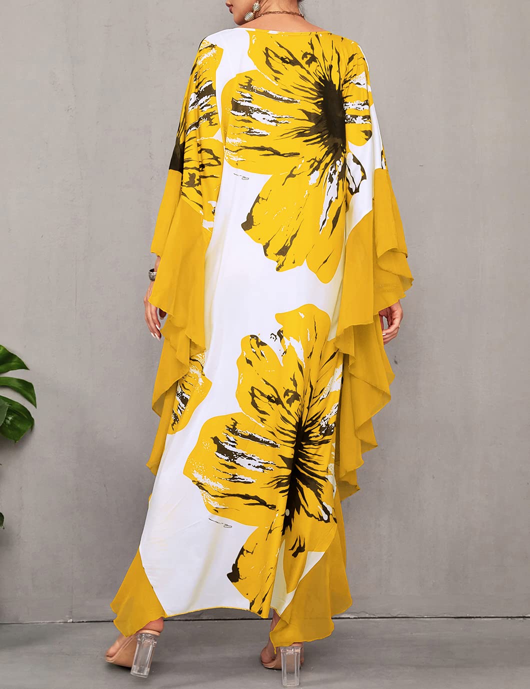 Eddoyee Women's Chiffon Loose Kaftan Dress - Beach Cover Up, Swimsuit Cover, Summer Boho Maxi Dress for Pool, Vacation & Resort Wear