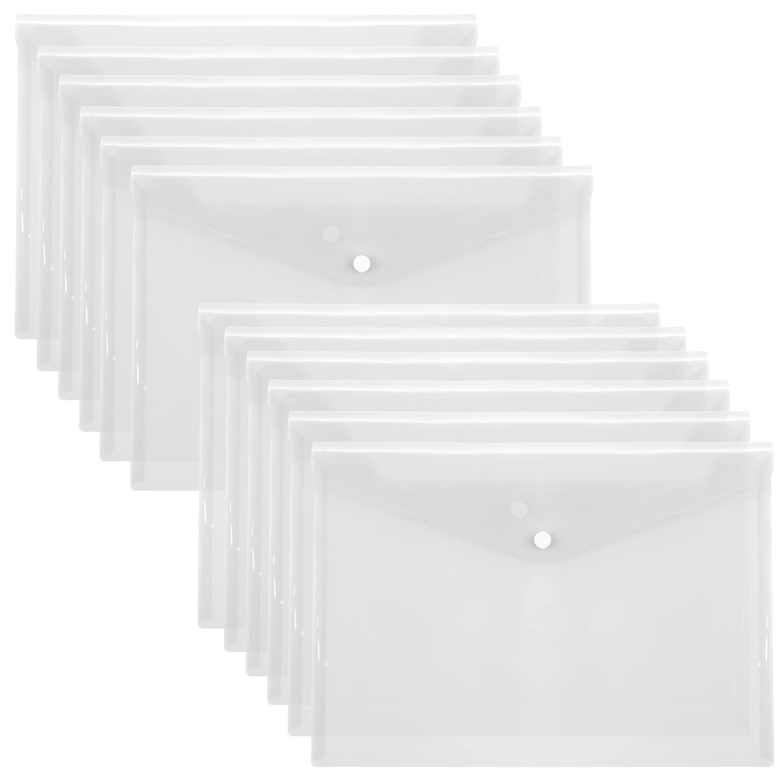 Toplive 12-Pack Plastic File Folders - Clear A4 Letter Size Waterproof Poly Envelopes with Snap Closure for Office & School Supplies | Organize Documents, Receipts, and Important Papers for Home, Office, or Classroom Use