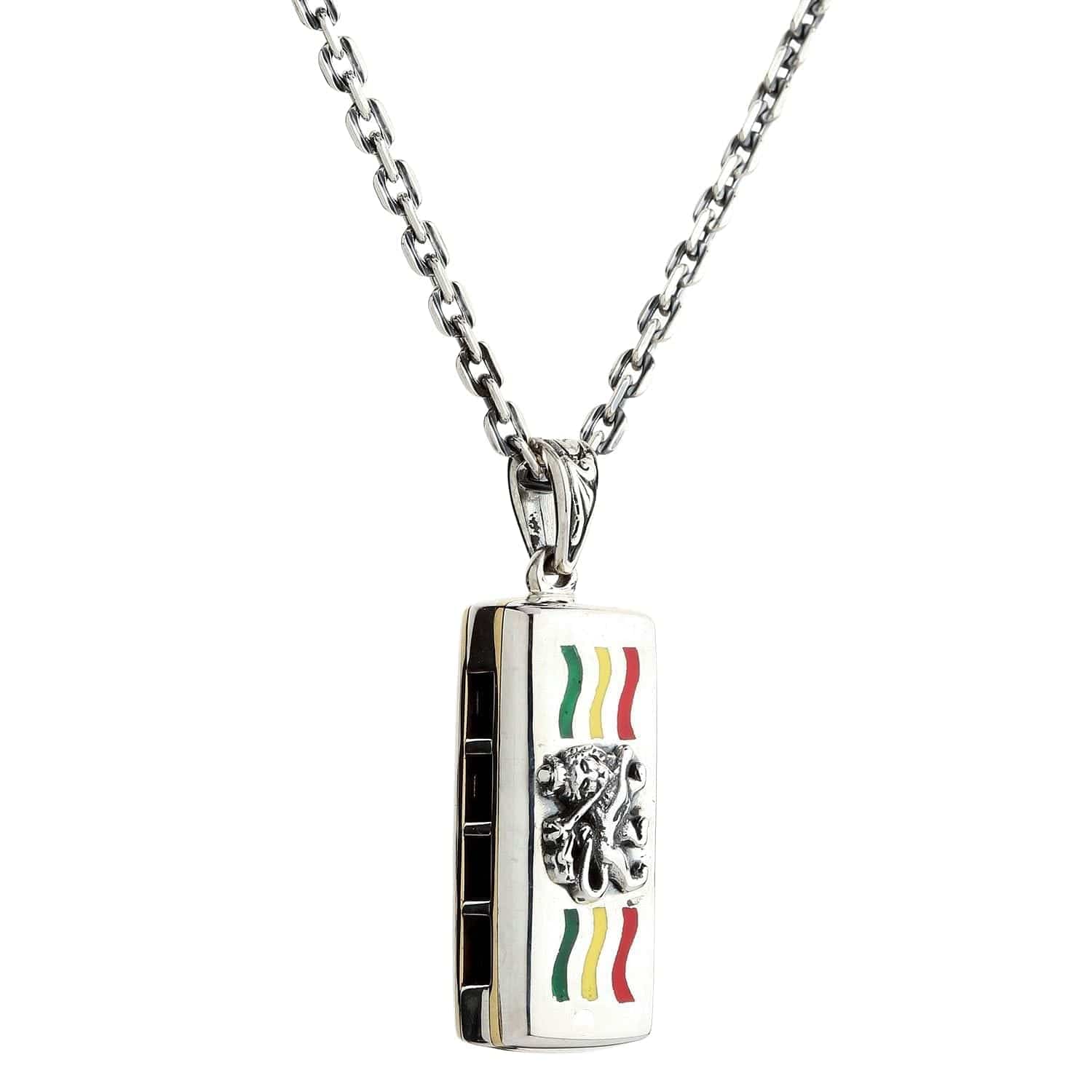 Sterling Silver Rasta Lion Pendant Necklace with Harmonica Charm - Perfect for Reggae Music Lovers & Jamaican Culture Enthusiasts