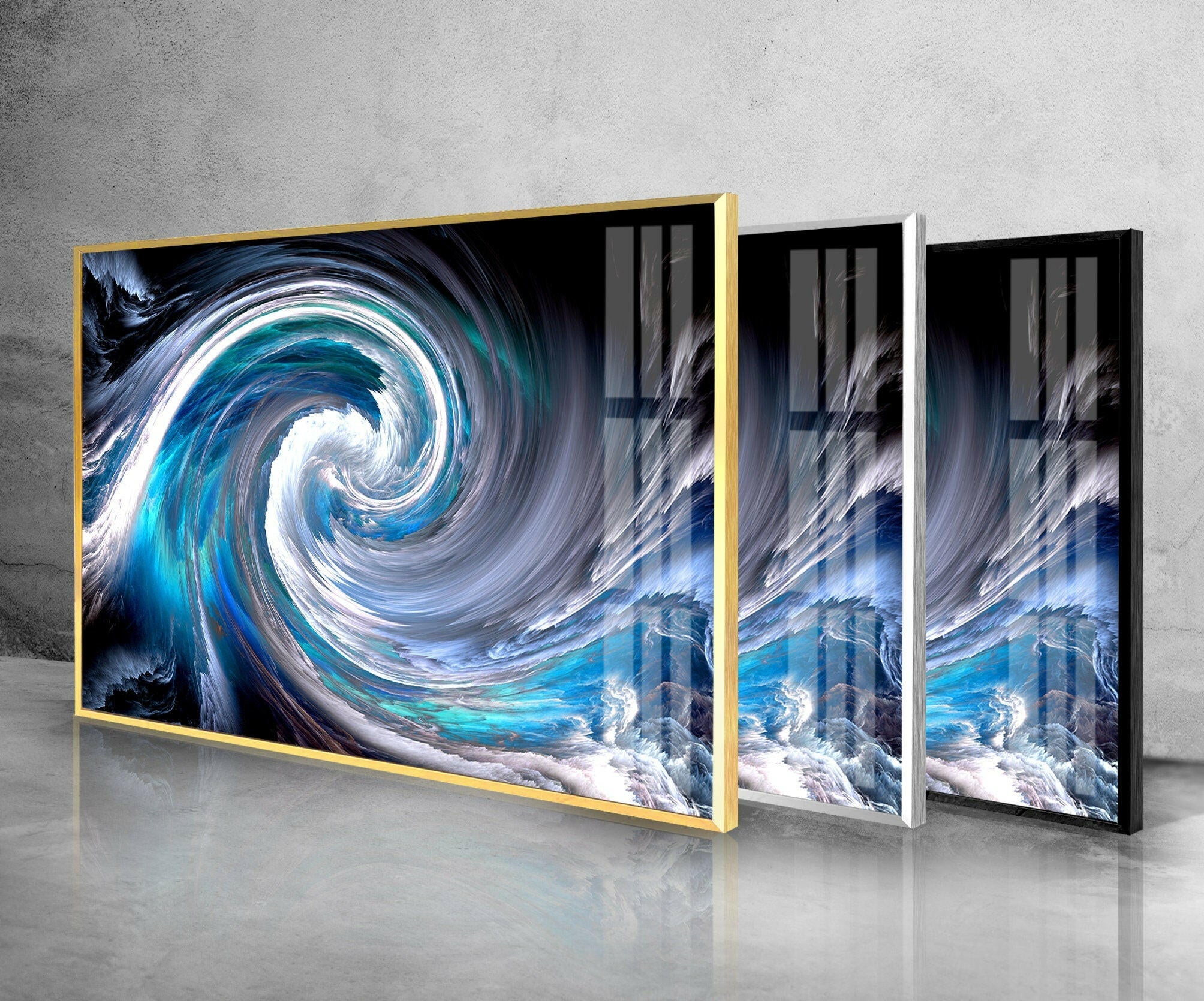 Blue Ocean Swirl Abstract Glass Wall Art - Handmade Modern Sea Wave Decor for Living Room, Bedroom & Office - Unique Home & Interior Design Gift Idea