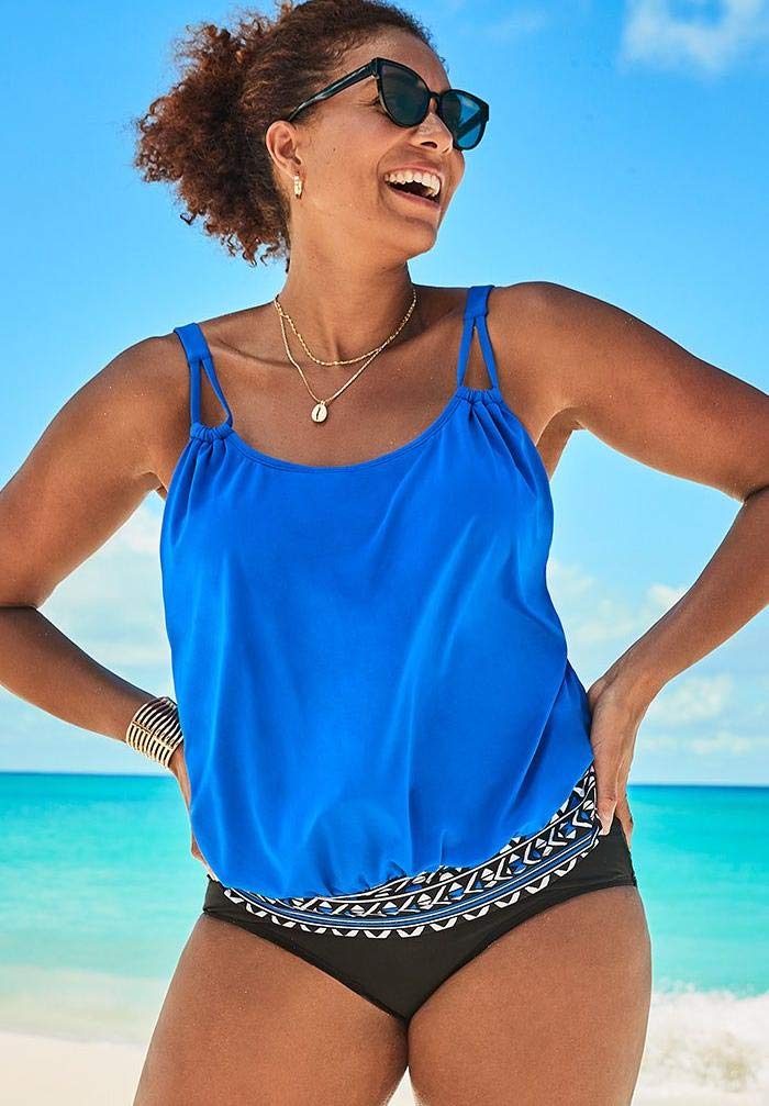Swimsuits For All Loop Strap Blouson Tankini Set - Women's Adjustable Swimwear for Beach & Pool - Perfect for Vacation, Swimming and Summer Activities