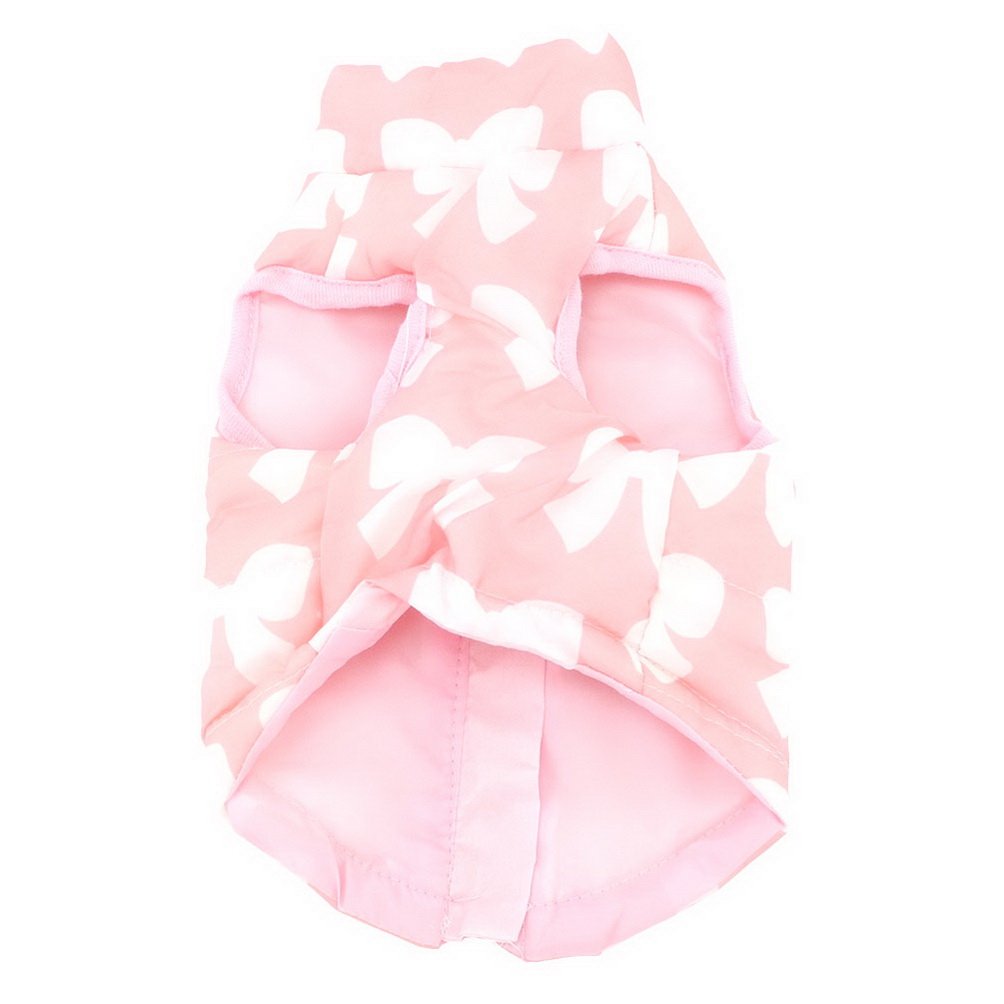 SELMAI Winter Dog Coat with Harness Hole - Pink Bow Print Small Dog Jacket for Cold Weather, Walking & Outdoor Activities