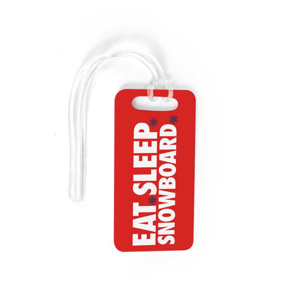 Custom Snowboard Luggage Tag - Eat Sleep Snowboard Design with Personal Info Space - Small Red Bag Tag for Ski Trips & Winter Vacations