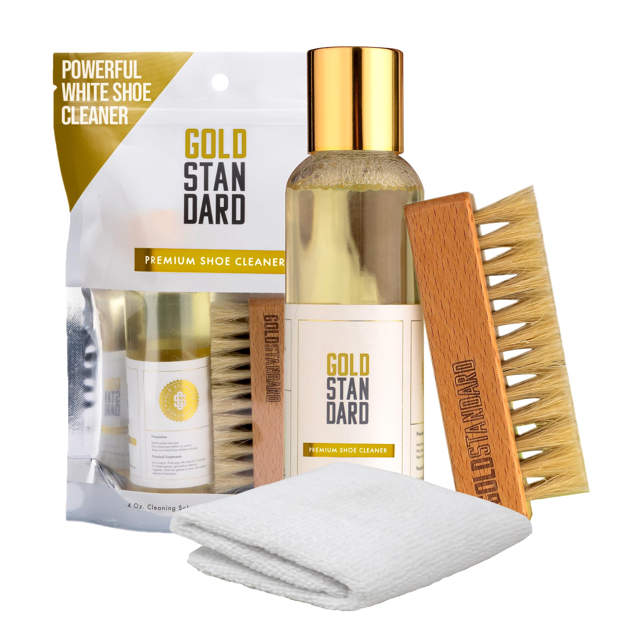 Gold Standard Shoe Cleaning Kit for Sneakers – 4 oz Shoe Cleaner Solution, Brush & Microfiber Towel – White Sneaker Cleaner Kit – Perfect for Cleaning White Shoes, Sneakers & Athletic Footwear at Home