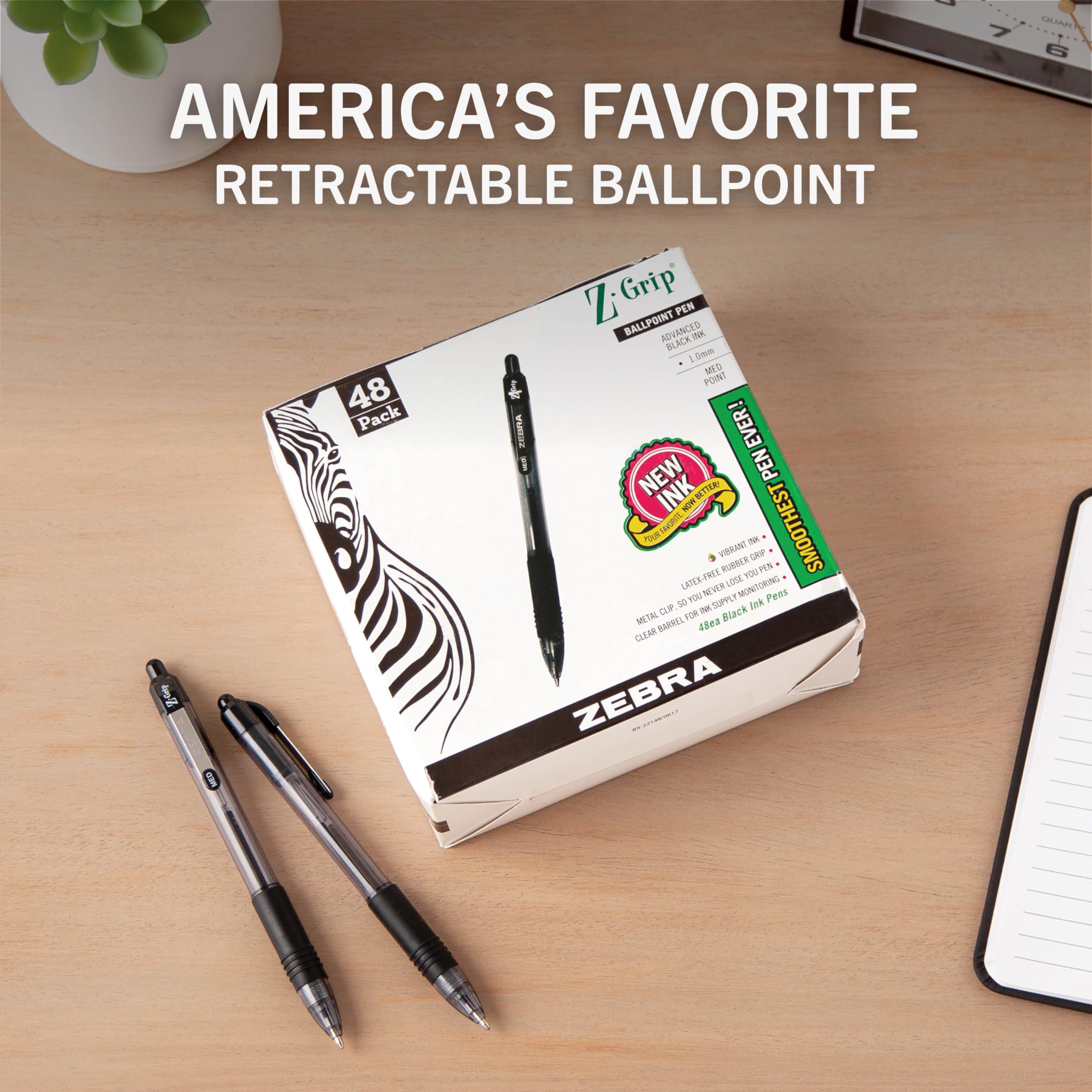 Zebra Z-Grip Retractable Ballpoint Pens - 1.0mm Medium Point Black Ink (48-Pack) for Office, School & Everyday Writing Needs
