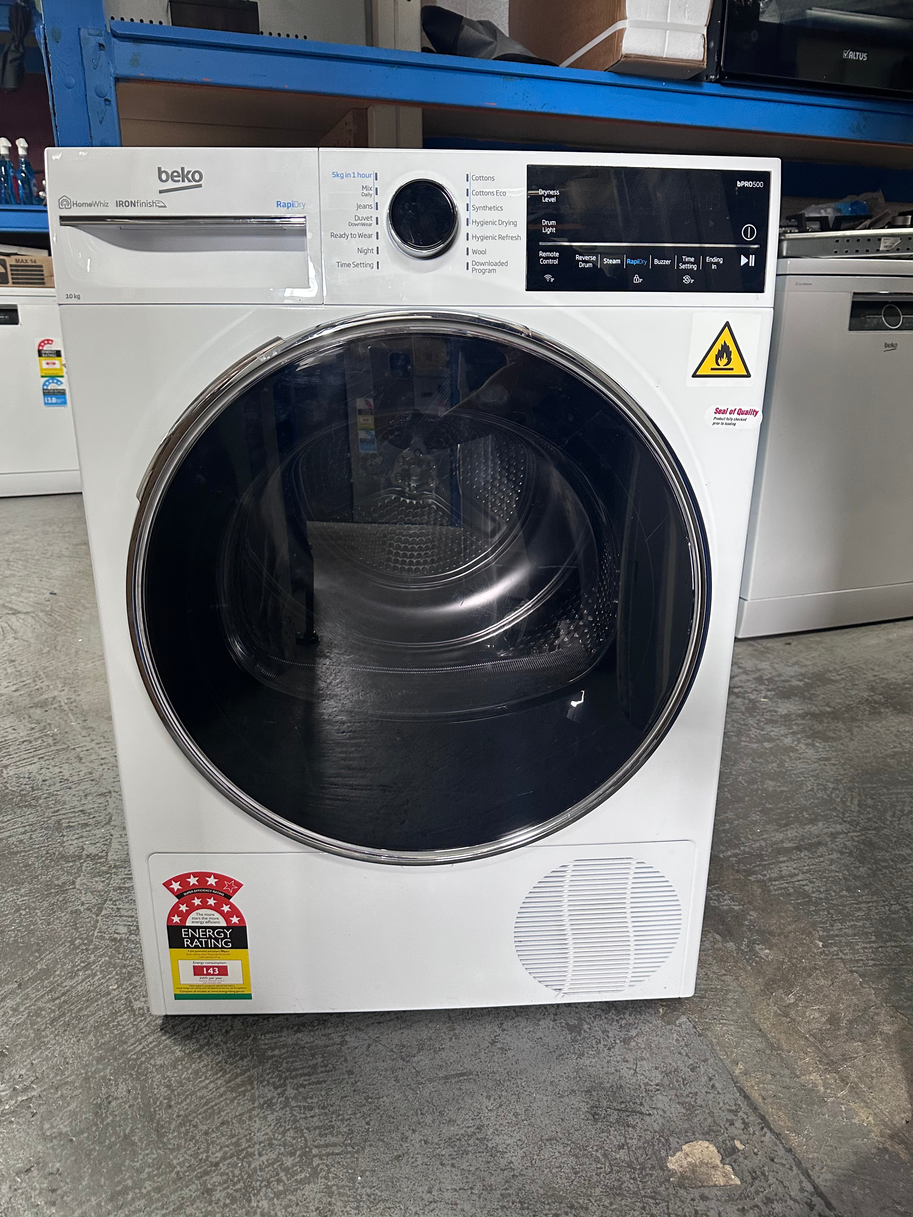 Beko BDPB104HW 10kg Hybrid Heat Pump Dryer with Steam Function - Energy Efficient Laundry Solution for Homes & Apartments | Fast Drying with Gentle Fabric Care