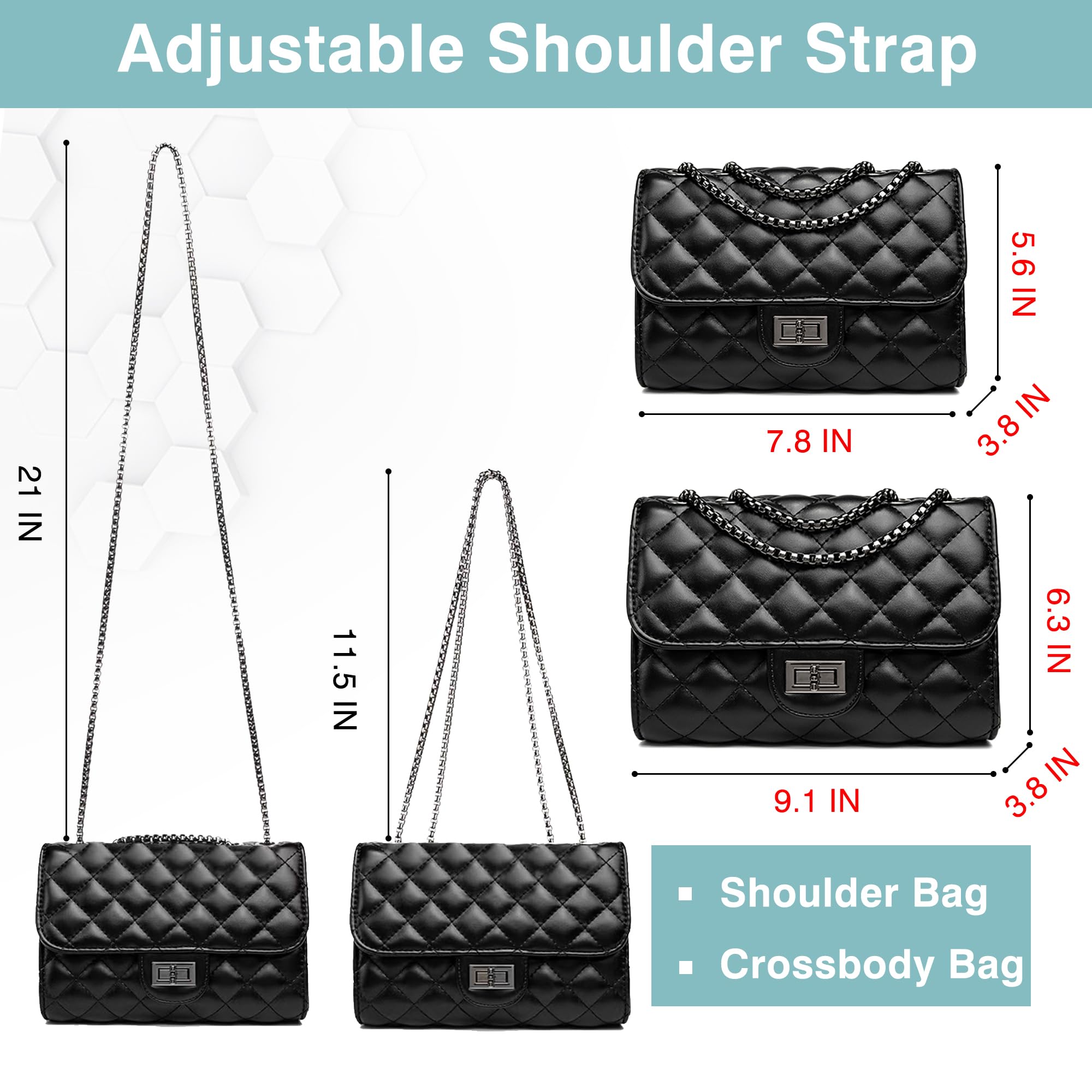 Stylish Black Quilted PU Leather Crossbody Bag for Women - Small Purse with Chain Strap, Perfect for Everyday Use, Travel & Evening Out