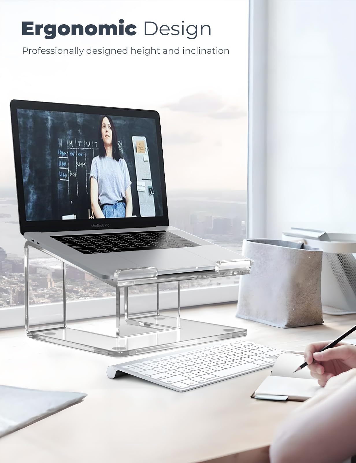Ergonomic Acrylic Laptop Stand for Desk - Adjustable Laptop Riser Holder for 15-17.3 Inch MacBooks & Notebooks - Clear Computer Stand for Better Posture | Perfect for Home Office, Workstation & Gaming Setup