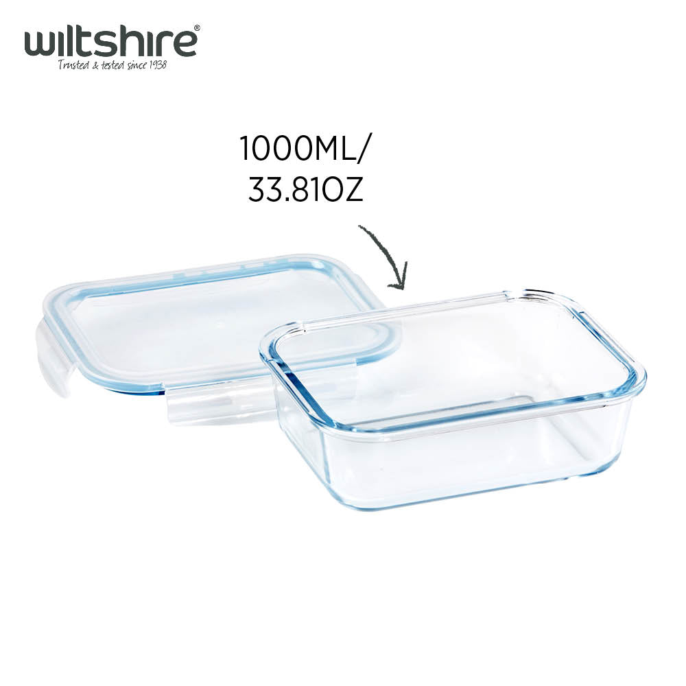 1000ml Glass Food Storage Container - Airtight & Leak-Proof Rectangle Meal Prep Box for Lunch, Leftovers & Meal Planning | BPA-Free, Microwave & Dishwasher Safe