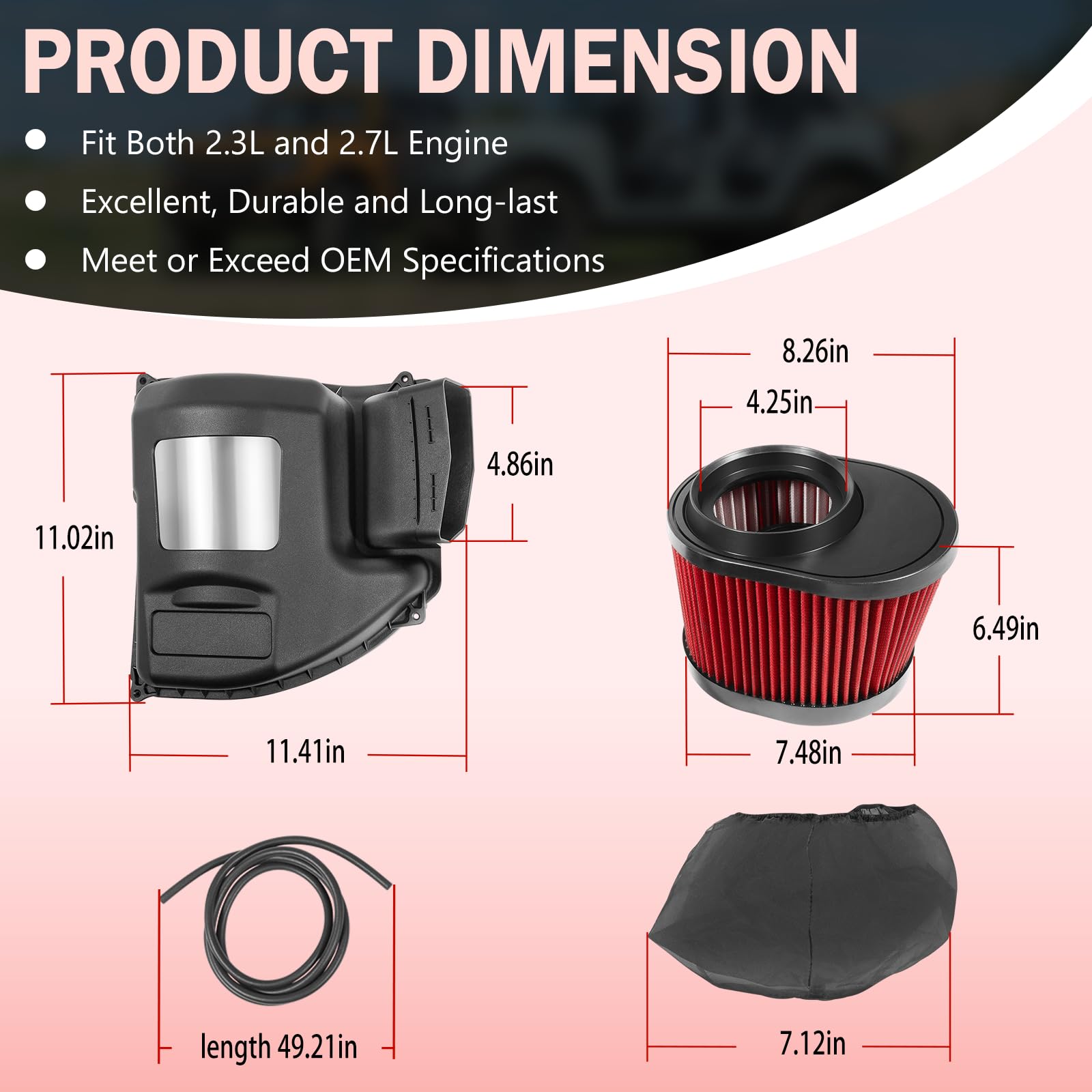 High Performance Cold Air Intake Kit for 2021-2023 Ford Bronco 2.3L & 2.7L Engine - Enhanced Air Induction System | Off-Road & Street Racing Upgrade