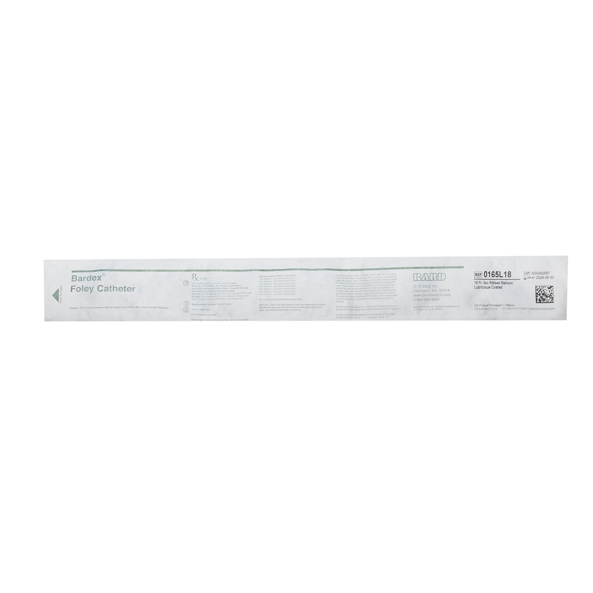 Bardex Lubricath 0165L18 2-Way Foley Catheter - Sterile Latex-Free Urinary Catheter for Medical Use - Ideal for Hospital, Home Care, and Post-Surgical Catheterization