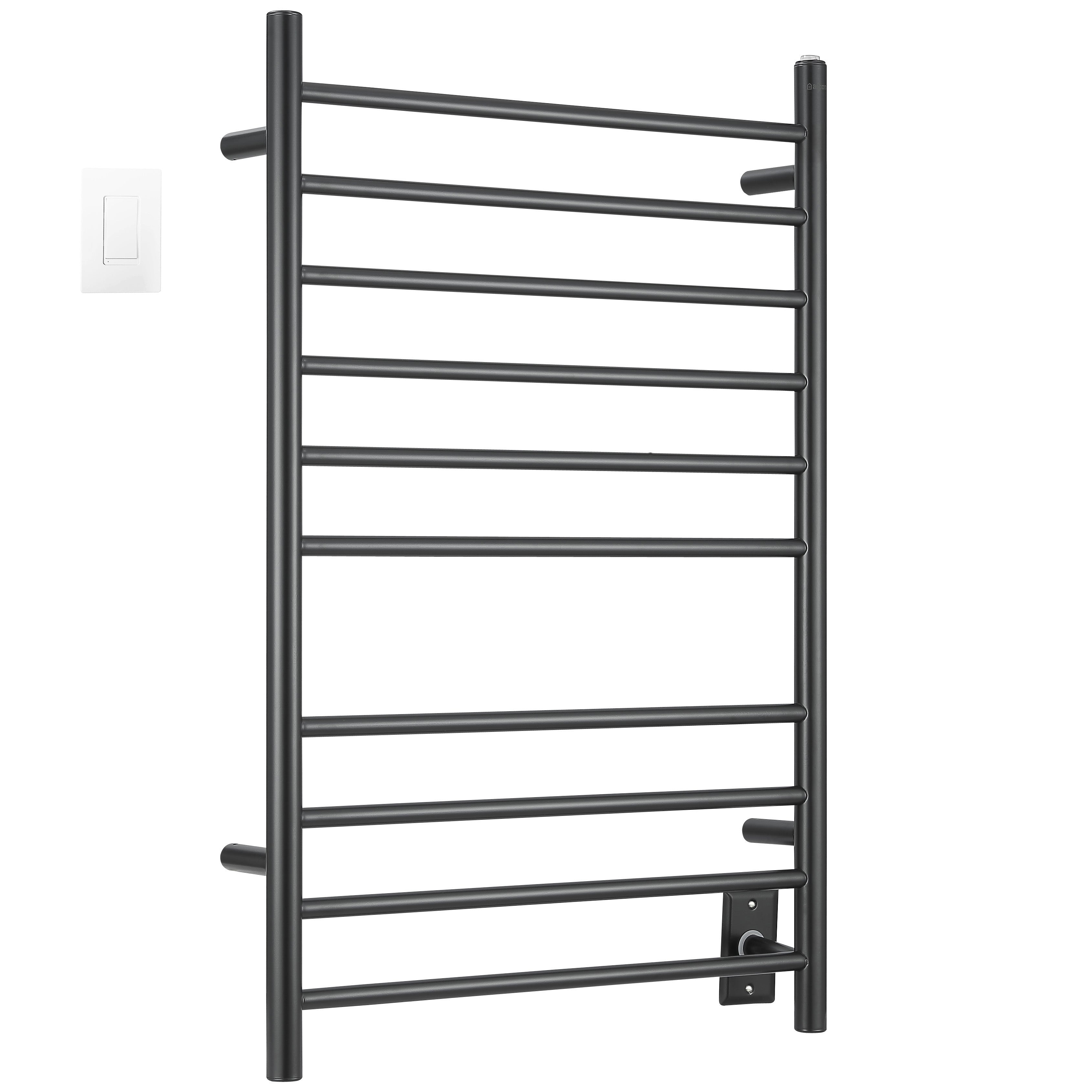 Ancona Novara Matte Black 10 Bar Wall Mounted Towel Warmer with WiFi Timer - Luxury Bathroom Heated Towel Rack for Spa, Hotel & Home Use
