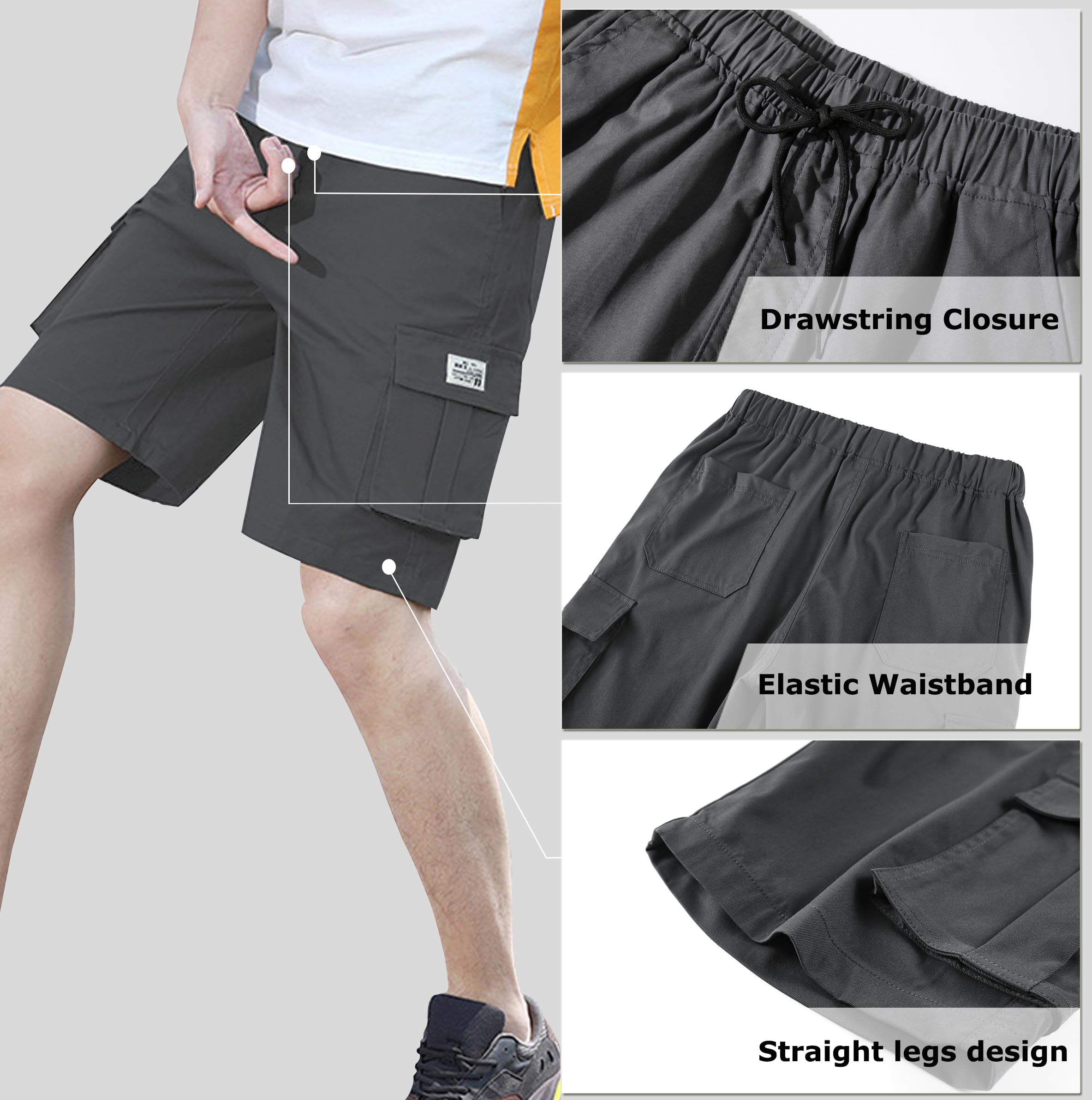 VCansion Men's Cargo Shorts - Breathable Cotton Camo Shorts with Elastic Waist & Multiple Pockets | Outdoor Hiking, Camping, Fishing & Summer Casual Wear