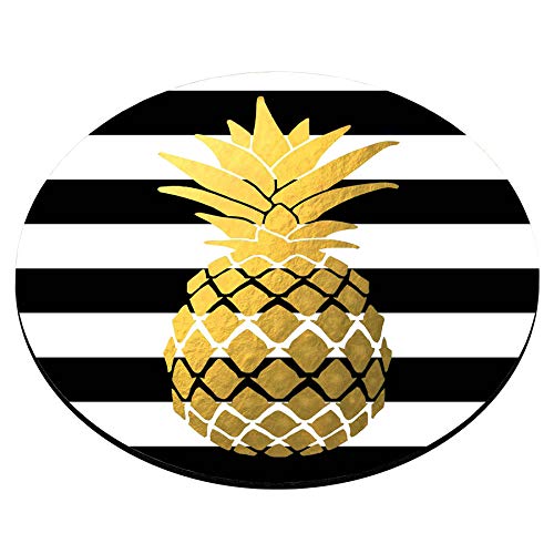 Smooffly Gold Foil Pineapple Round Mouse Pad - Black and White Stripes Non-Slip Gaming Mousepad for Office & Home Computer Desk | Personalized Circular Mouse Mat for PC, Laptop, MacBook Users