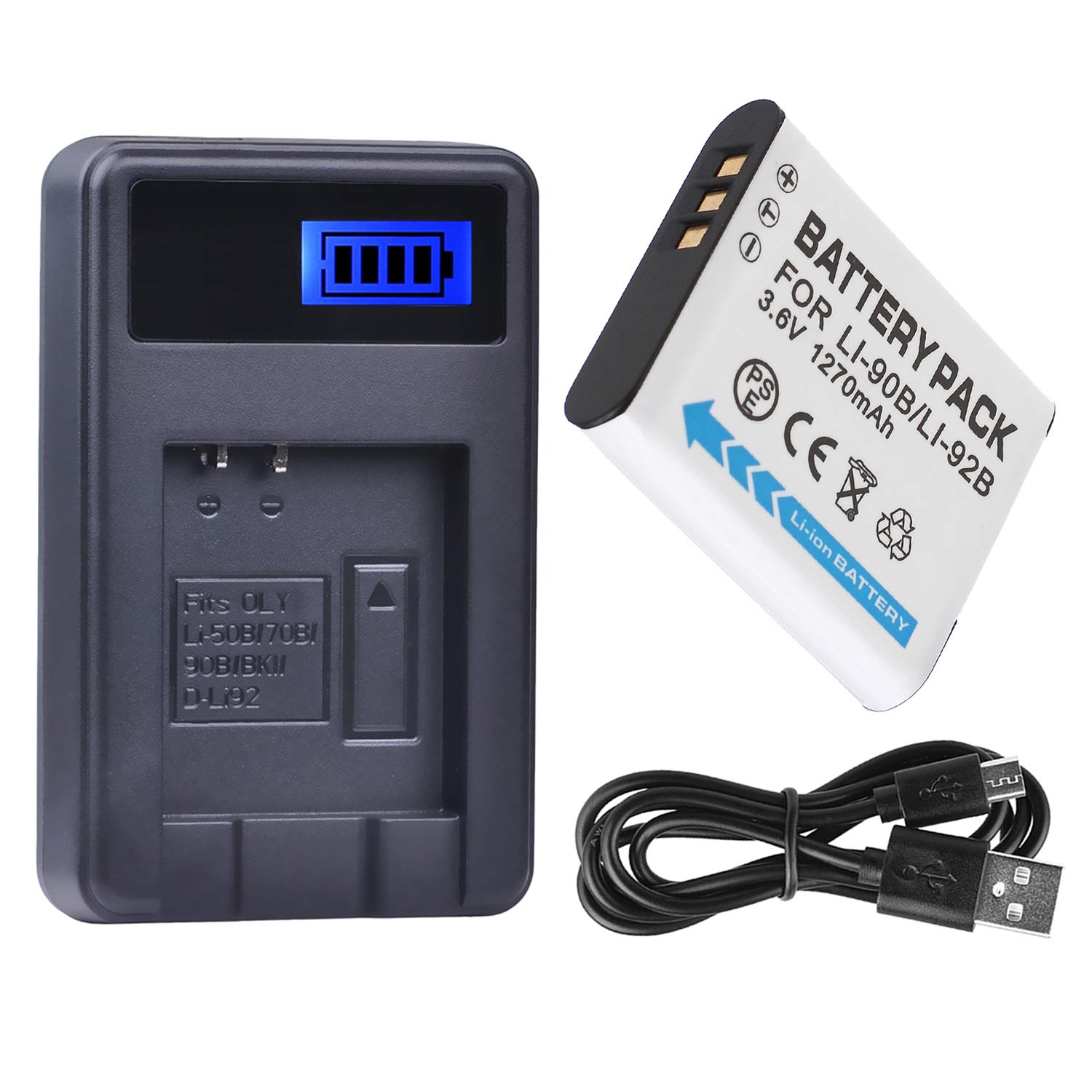 Replacement Battery and LCD USB Charger for Olympus Stylus SP-100/SP-100EE Digital Camera - Compatible with Travel, Outdoor Photography & Vlogging Accessories