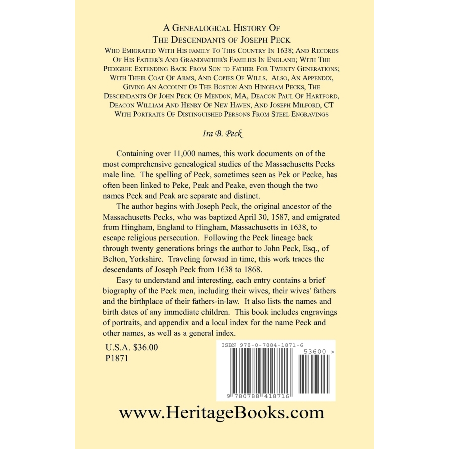 Genealogy Book: Descendants of Joseph Peck - Family History Since 1638 Immigration | Perfect for Ancestry Research & American Heritage Studies
