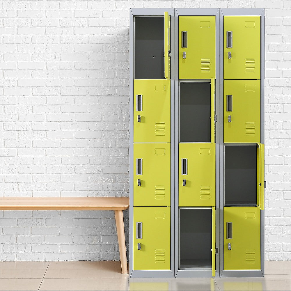 12-Door Locker with Padlock - Heavy Duty Metal Storage Cabinet for Office, Gym, School & Home - Secure Equipment & Personal Belongings Organization (Ideal for Locker Rooms, Employee Storage & Sports Facilities)