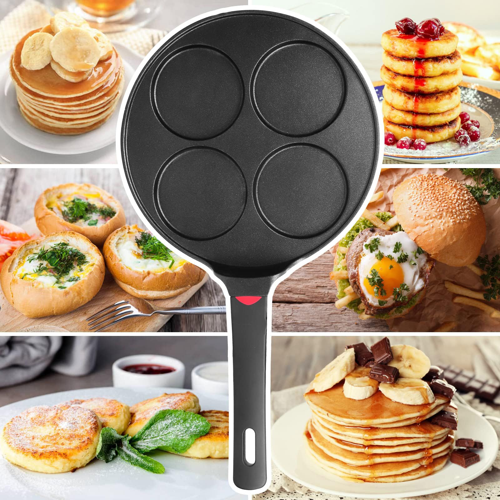 **10.5 Inch Nonstick Pancake Pan - Silver Dollar Grill Blini Griddle Crepe Pan for All Stovetops & Induction, 4 Molds Cake Egg Skillet, PFOA-Free Coating - Perfect for Breakfast, Brunch & Family Cooking**