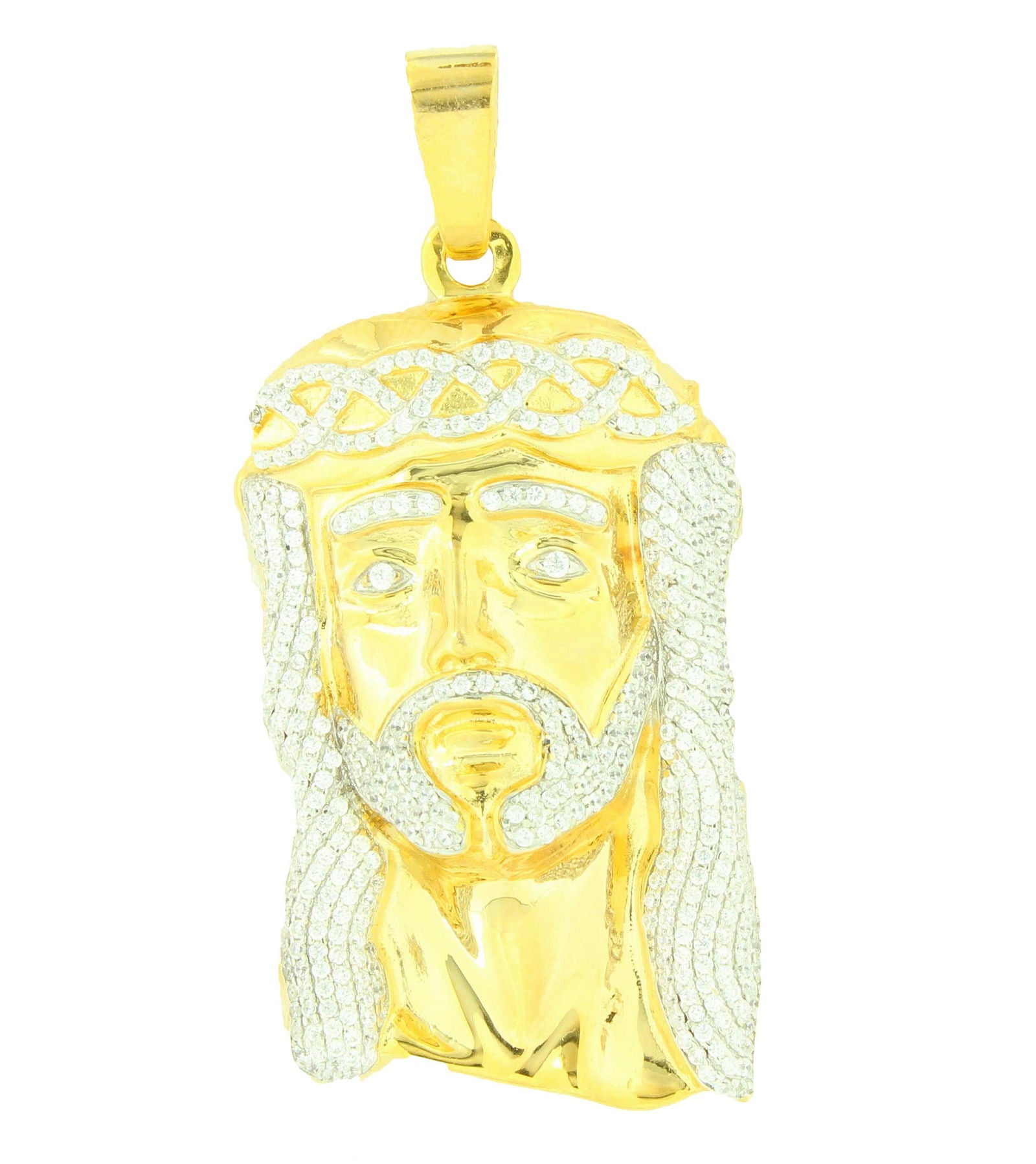 Jesus Pendant Necklace - 14K Gold Plated Sterling Silver with Lab-Created Diamond & Franco Chain | Religious Jewelry for Men & Women | Perfect for Church, Gifts & Everyday Wear