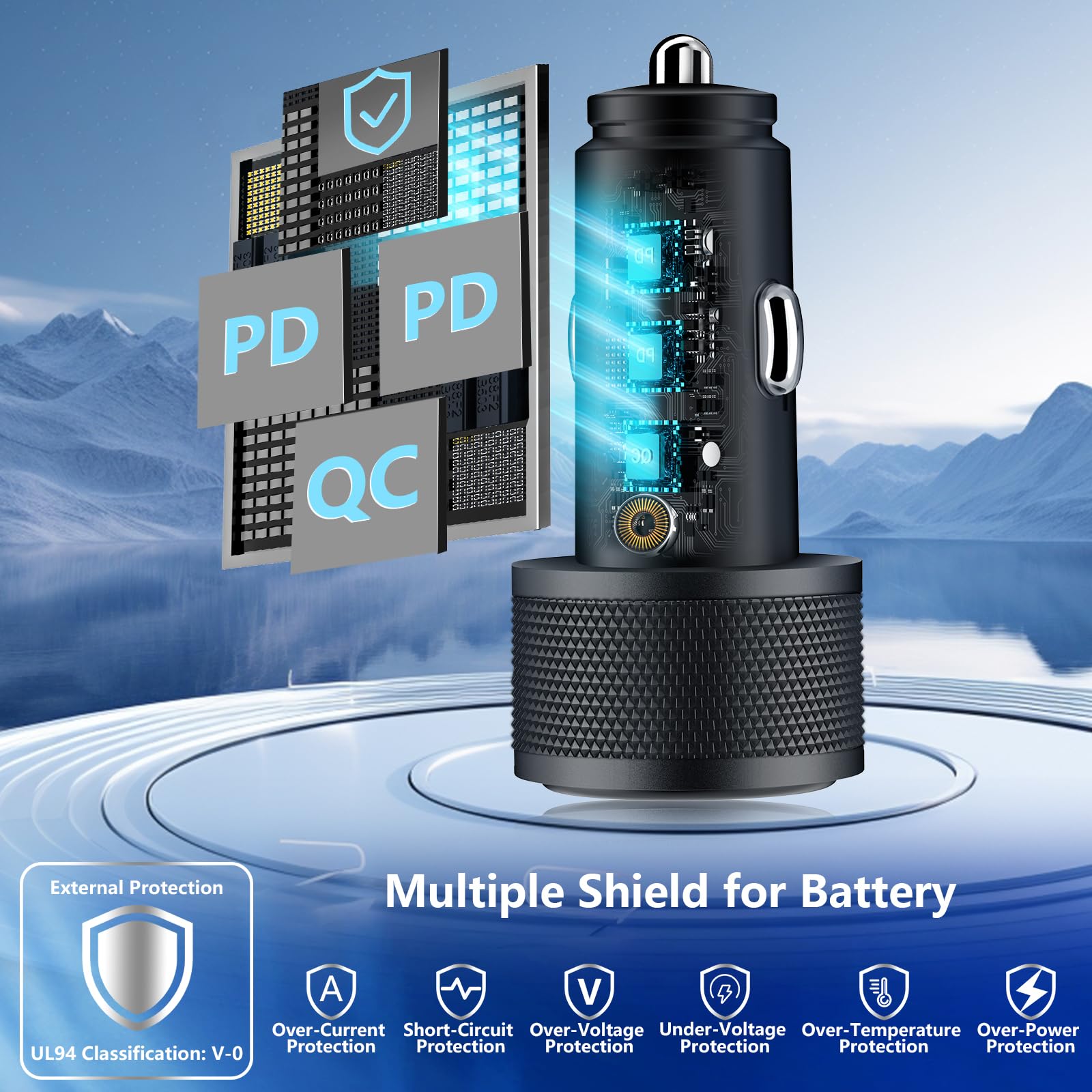 MFi Certified 67W 3-Port USB-C Car Charger for iPhone 15/Pro - Fast PD/QC Charging with Braided Cable - Compatible with Galaxy S24/S23/Pixel - Perfect for Road Trips & Daily Commutes