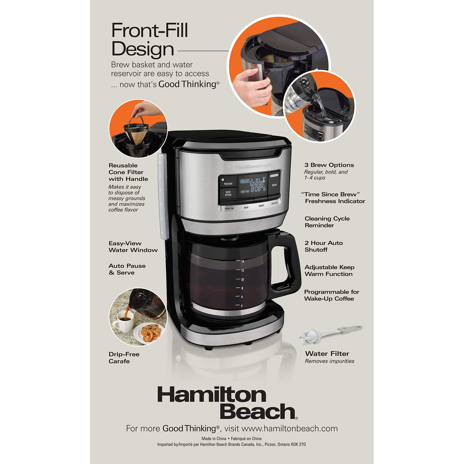 Hamilton Beach 14-Cup Programmable FrontFill Coffee Maker - Black & Stainless Steel (46392) - Perfect for Offices, Large Families & Entertaining Guests