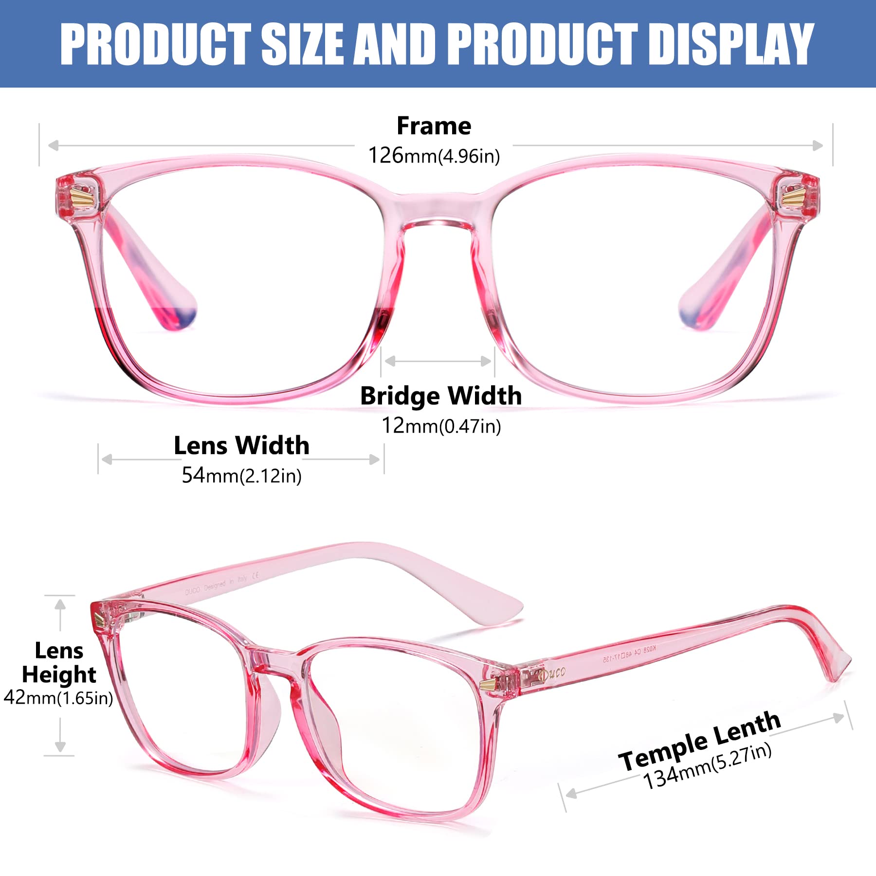 DUCO Kids Blue Light Blocking Glasses for Girls & Boys Age 6-10 - Anti UV, Computer & Gaming Eyewear with Stylish Frame (Model K028) - Perfect for Online Classes, Video Games & Screen Time Protection