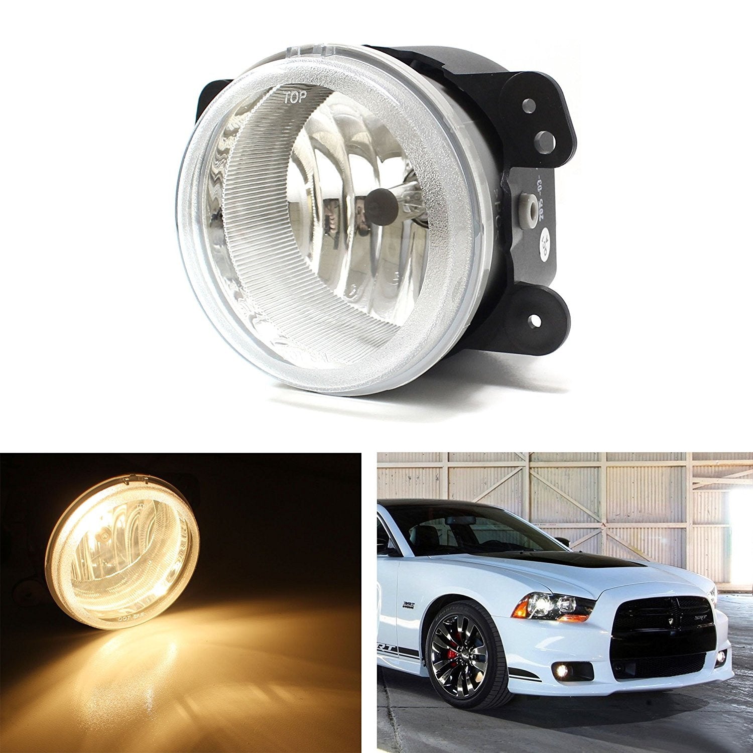 Replacement Clear Lens Fog Light with Bulb Compatible for Jeep Wrangler & Dodge Charger - Durable Headlight Assembly for Off-Road Driving & Night Visibility