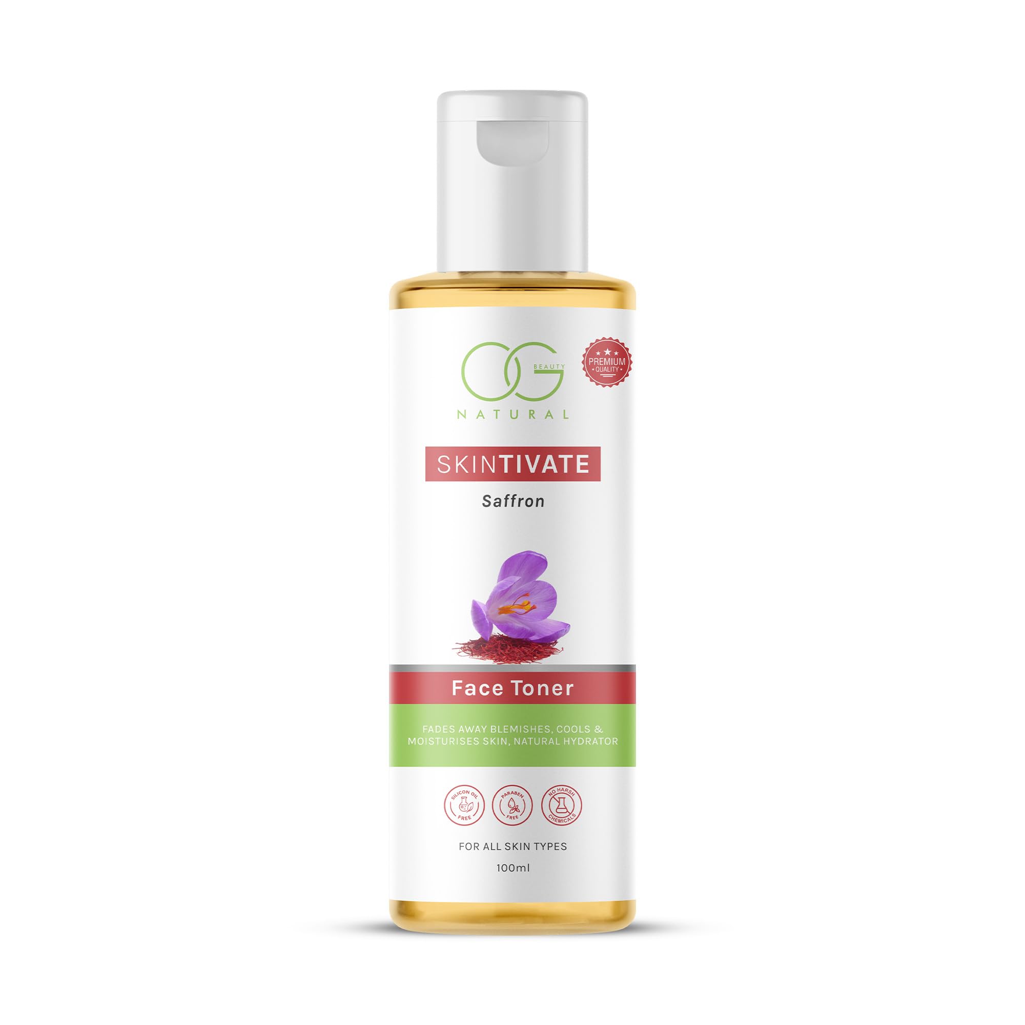 OG BEAUTY Natural SkinTivate Saffron Face Toner - Hydrating, Pore Tightening, PH Balancing & Blemish Treatment (100ml) | Perfect for Daily Skincare Routine & Post-Cleansing Refreshment