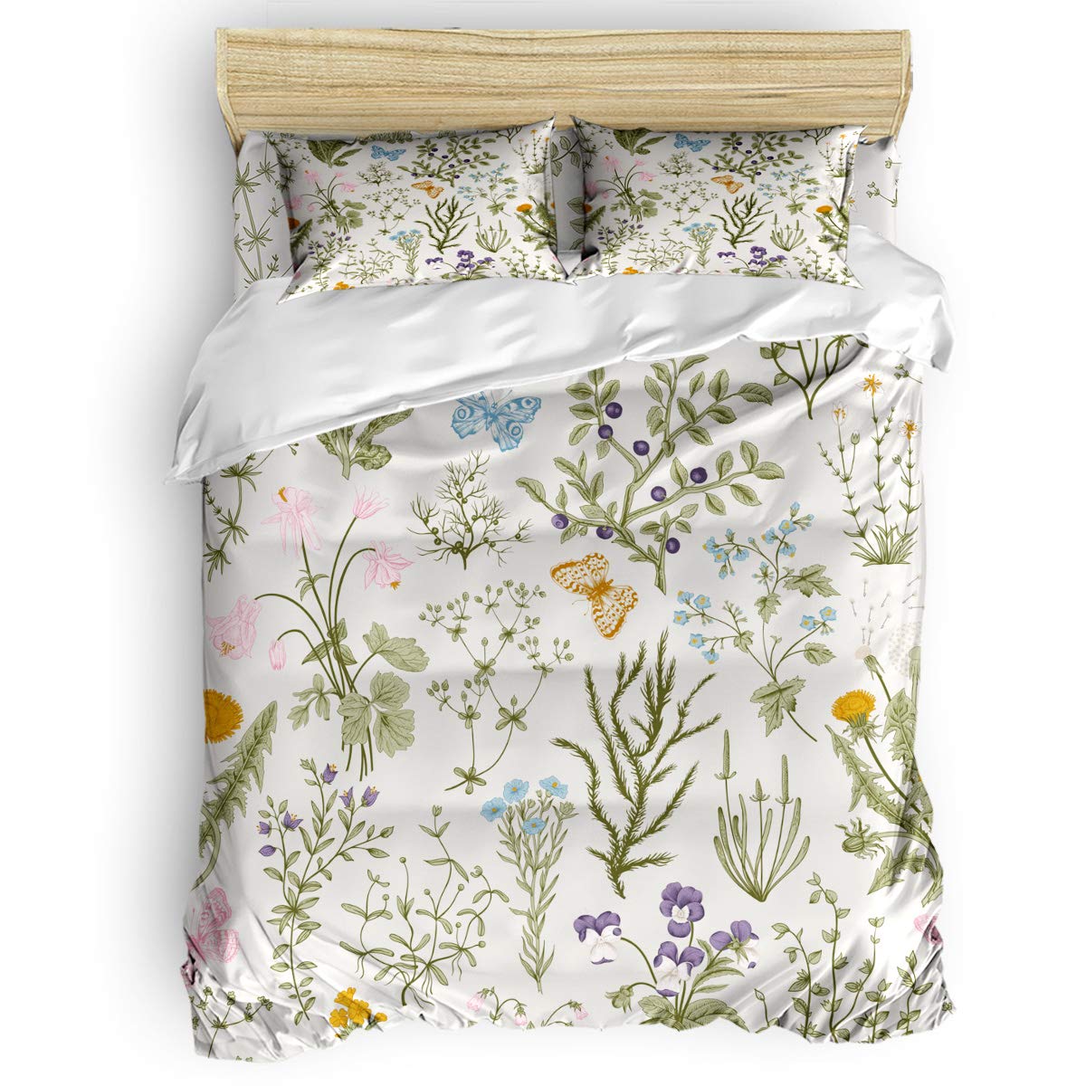 Smile Sunflower 4-Piece Luxury Soft Duvet Cover Set for Kids - Twin Size, Includes 1 Comforter Cover, 1 Bed Sheet & 2 Pillowcases with Elegant Butterfly, Dandelion & Chrysanthemum Floral Design | Perfect for Girls & Boys Bedroom Decor, Kids Room Makeover & Cozy Sleep