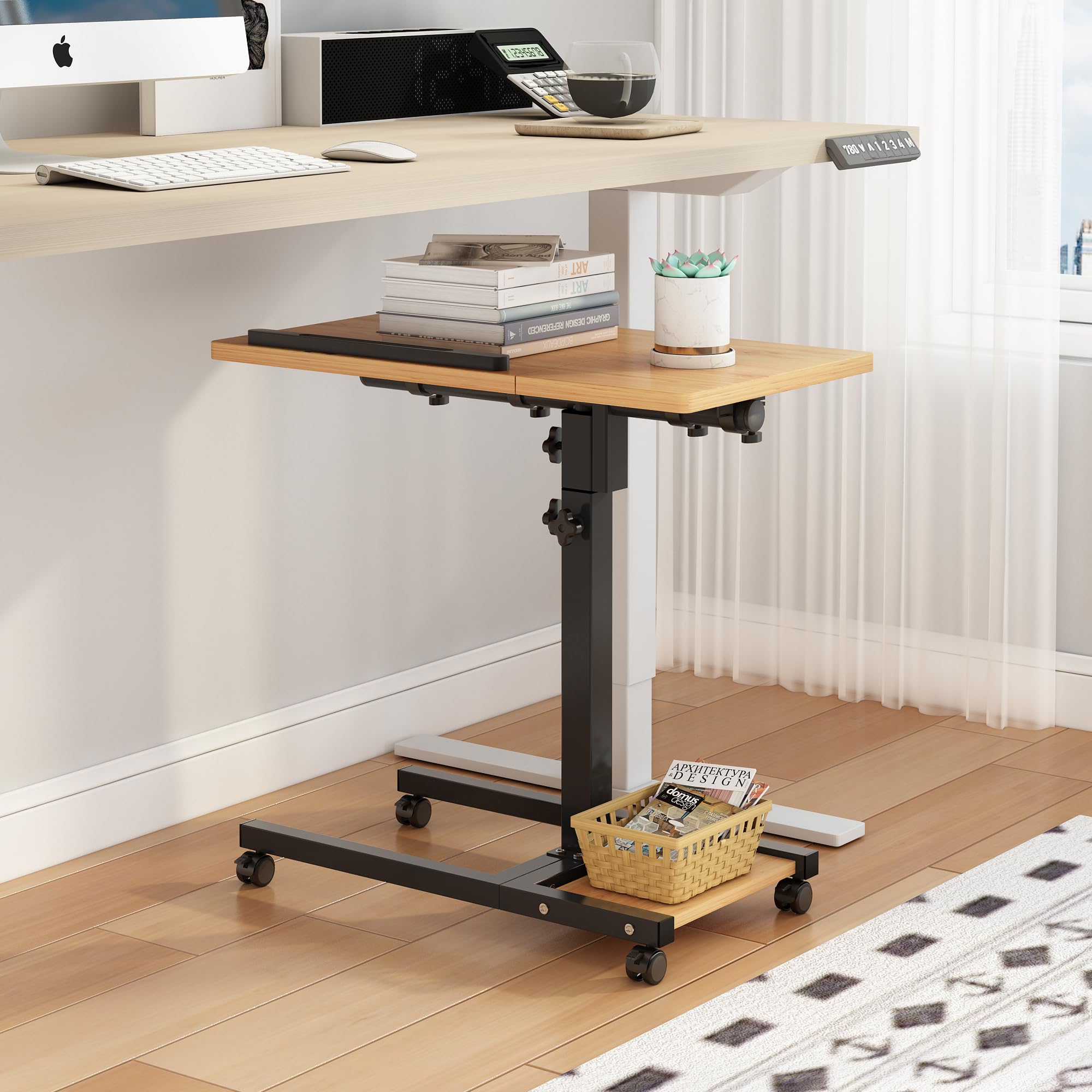 Adjustable Height Rolling Laptop Stand with Wheels & Mouse Pad - Portable Swivel Notebook Desk Cart for Home Office, Gaming & Workspace - Ergonomic Mobile Computer Table for PC, MacBook & Laptops