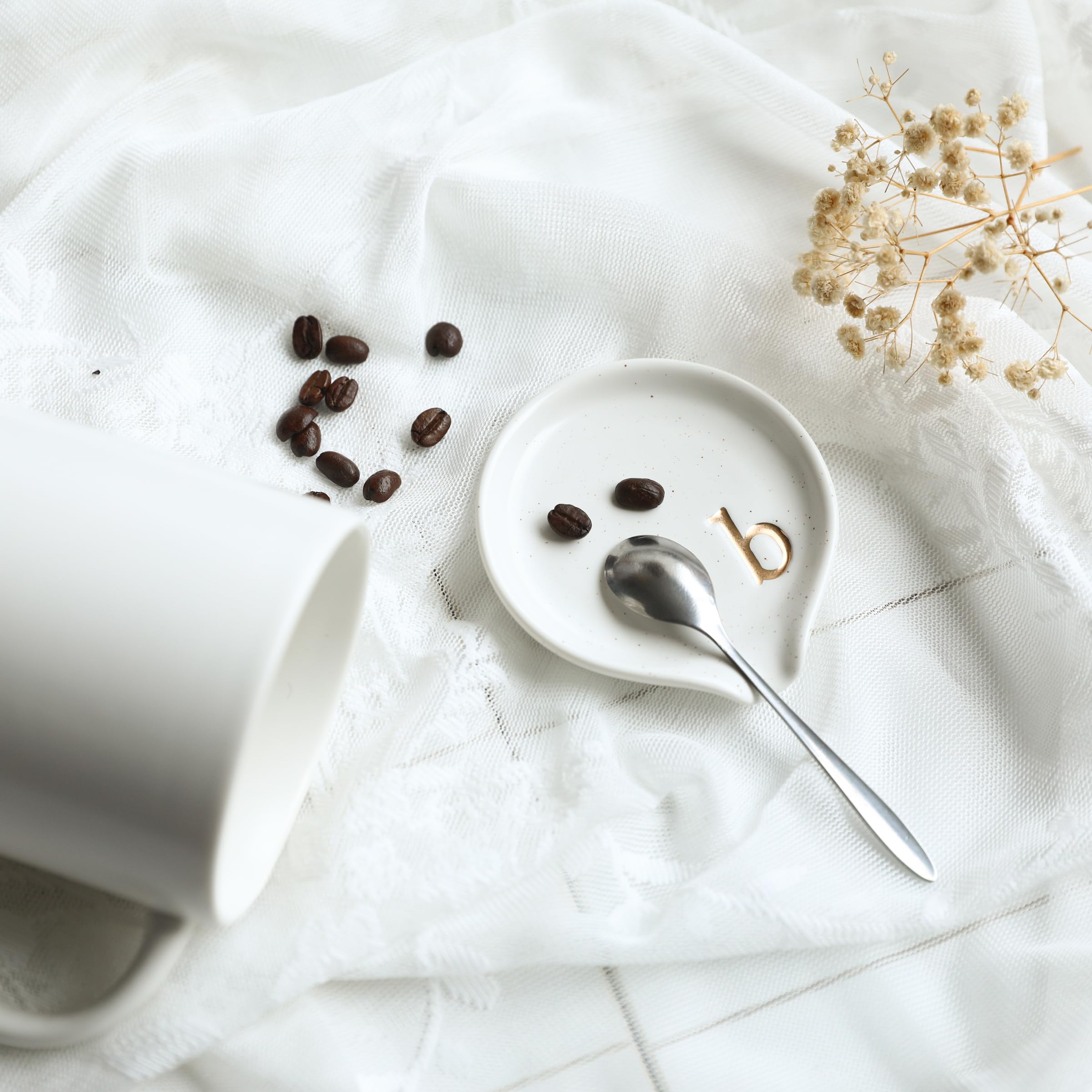 Collective Home - Monogram Ceramic Coffee Spoon Rest & Holder (3.8 Inch) - Mini Teaspoon Rest for Stove, Coffee Bar & Kitchen Counter - Perfect for Hot Beverages, Baking & Home Decor