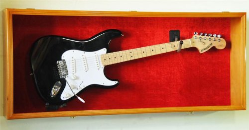 Premium Oak Guitar Display Case Cabinet - Wall Mounted Lockable Rack for Fender & Acoustic Guitars with UV Protection - Perfect for Home Studios, Music Rooms & Collector Displays