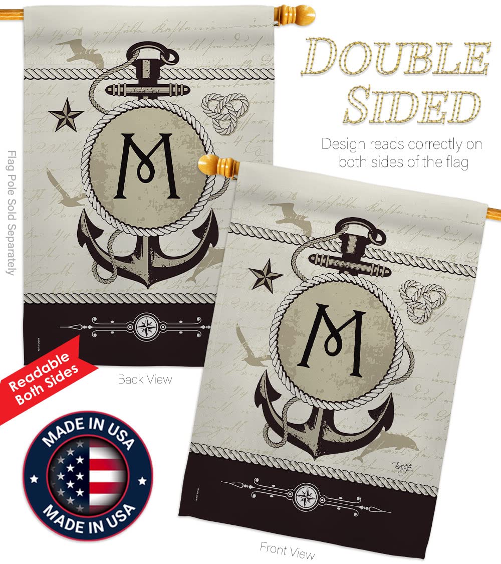 Coastal Nautical M Initial House Flag Set 28x40