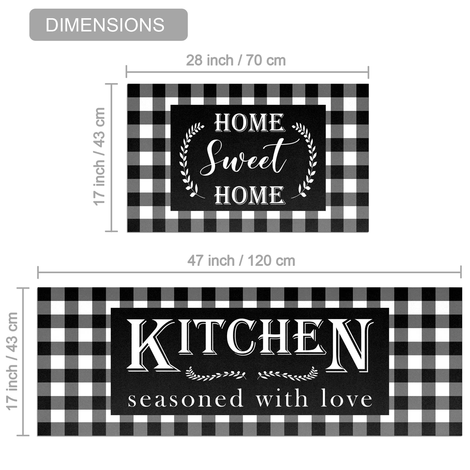 Buffalo Plaid Kitchen Mat Set of 2 - Non-Slip Thick Comfort Floor Rugs for Kitchen, Sink, Office & Laundry (17