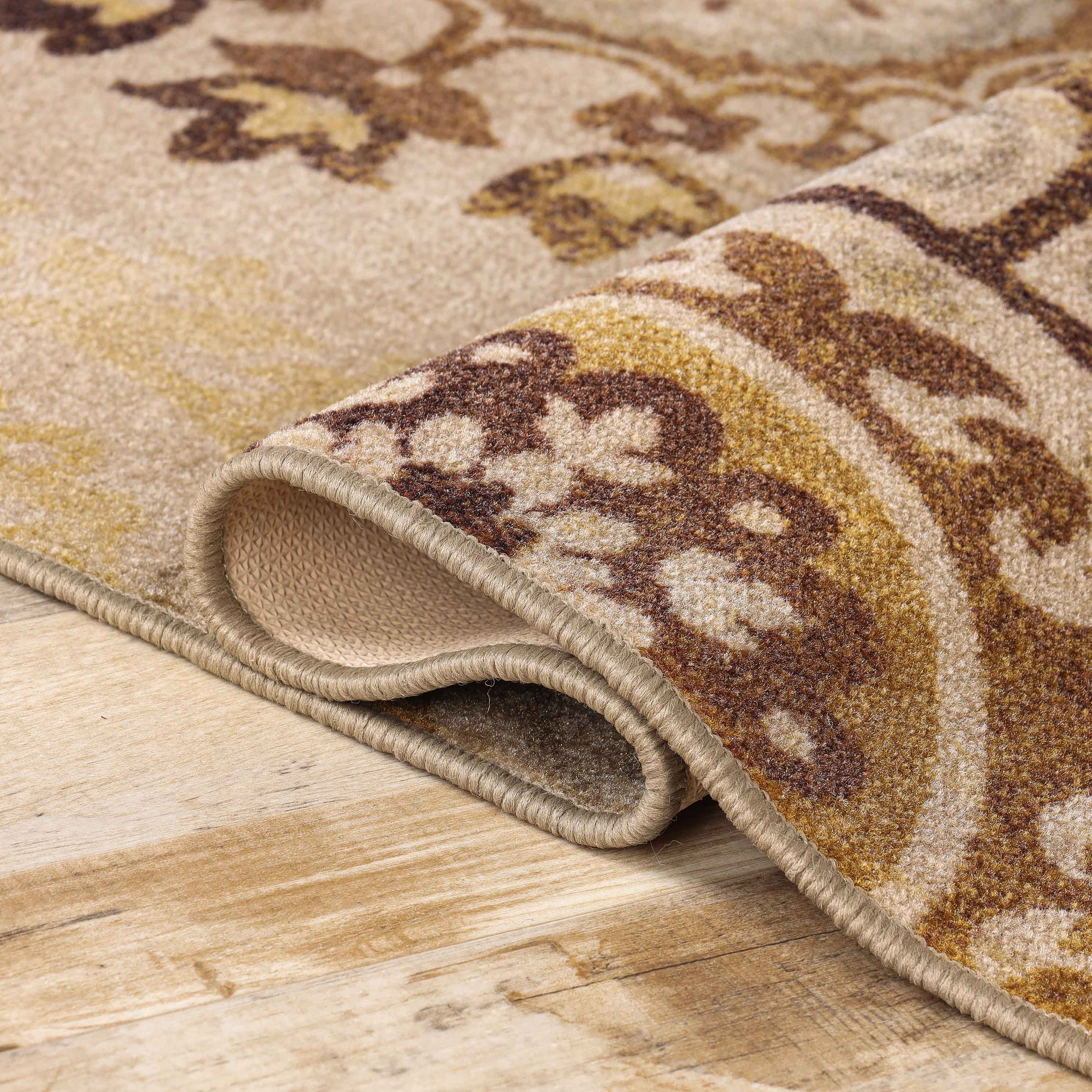 Liena Medallion Non-Slip Washable Indoor Area Rug - Soft Anti-Skid Living Room Carpet, Bedroom Runner for Home Decor (5x8 Feet, Beige)
