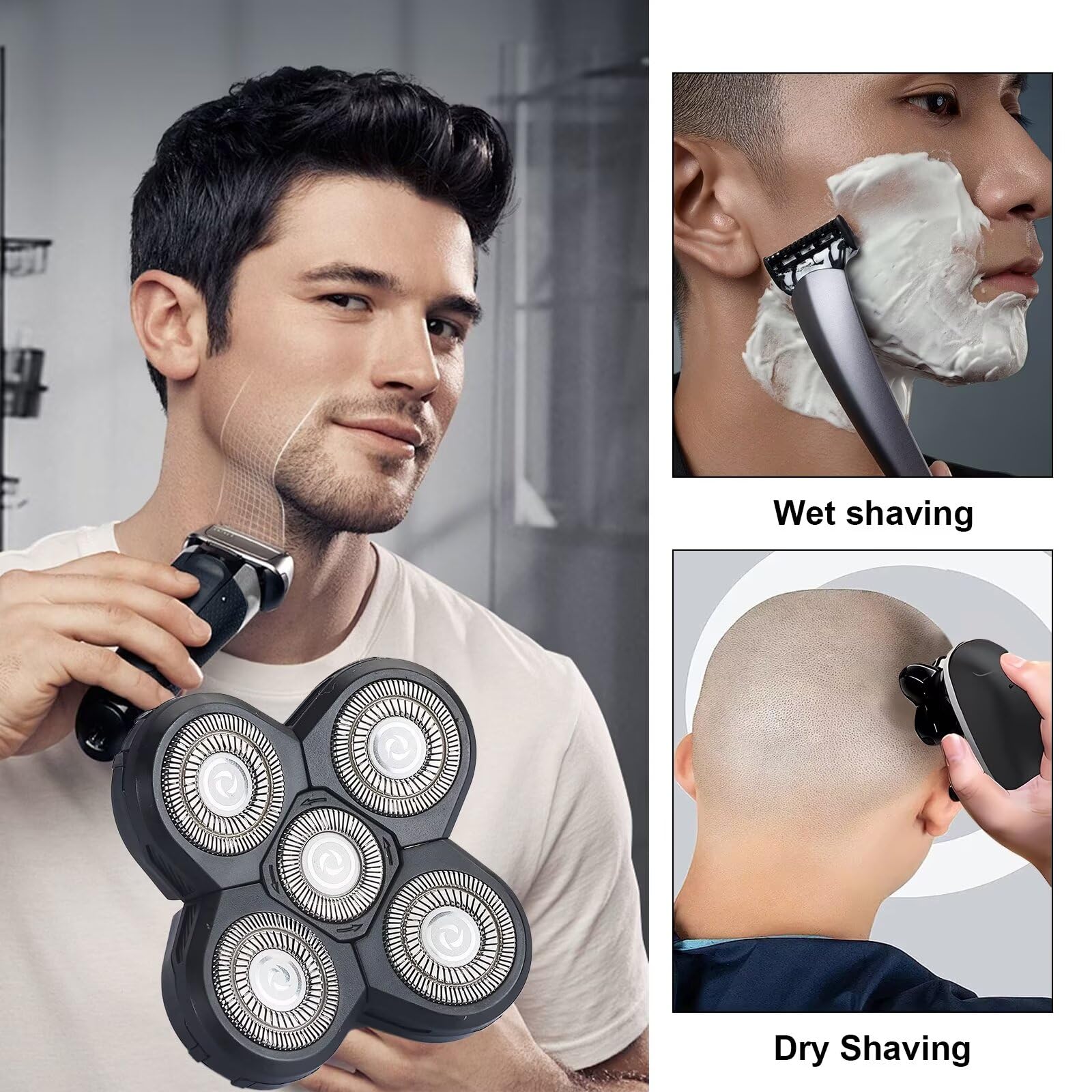 2 Pack Replacement Blades for Fre*bi*d Bald Men Head Shaver Kit - 5 Blades Electric Razor Heads for Head & Face Shaving - Perfect for Travel, Home & Gym Use