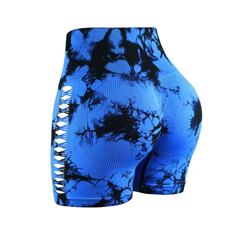 CHRLEISURE Women's Tie Dye Yoga Shorts - High Waist Seamless Workout Leggings for Yoga, Running, Cycling & Gym - Butt Lifting Athletic Shorts with Elastic Waistband - Perfect for Fitness, Lounge & Summer Activities
