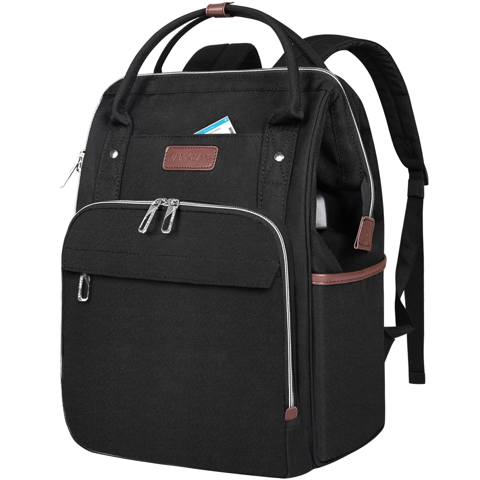 VANKEAN 15.6-16.2 Inch Laptop Backpack for Women & Men - Waterproof USB Charging Port & RFID Blocking College Backpack - Business Travel, Work, School & Daily Commute - Stylish Durable Casual Daypack (Black)