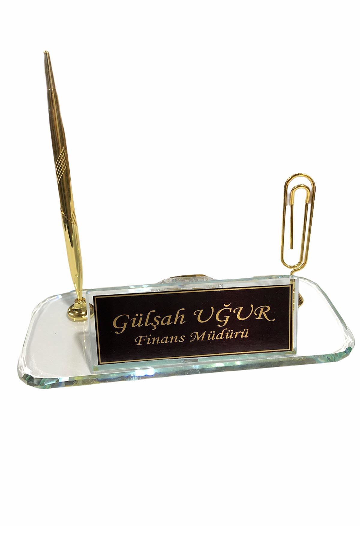 MOOG Black Glass Desk Name Plate with Clock - Elegant Office Nameplate with Built-in Clock for Professional Workspace Decor