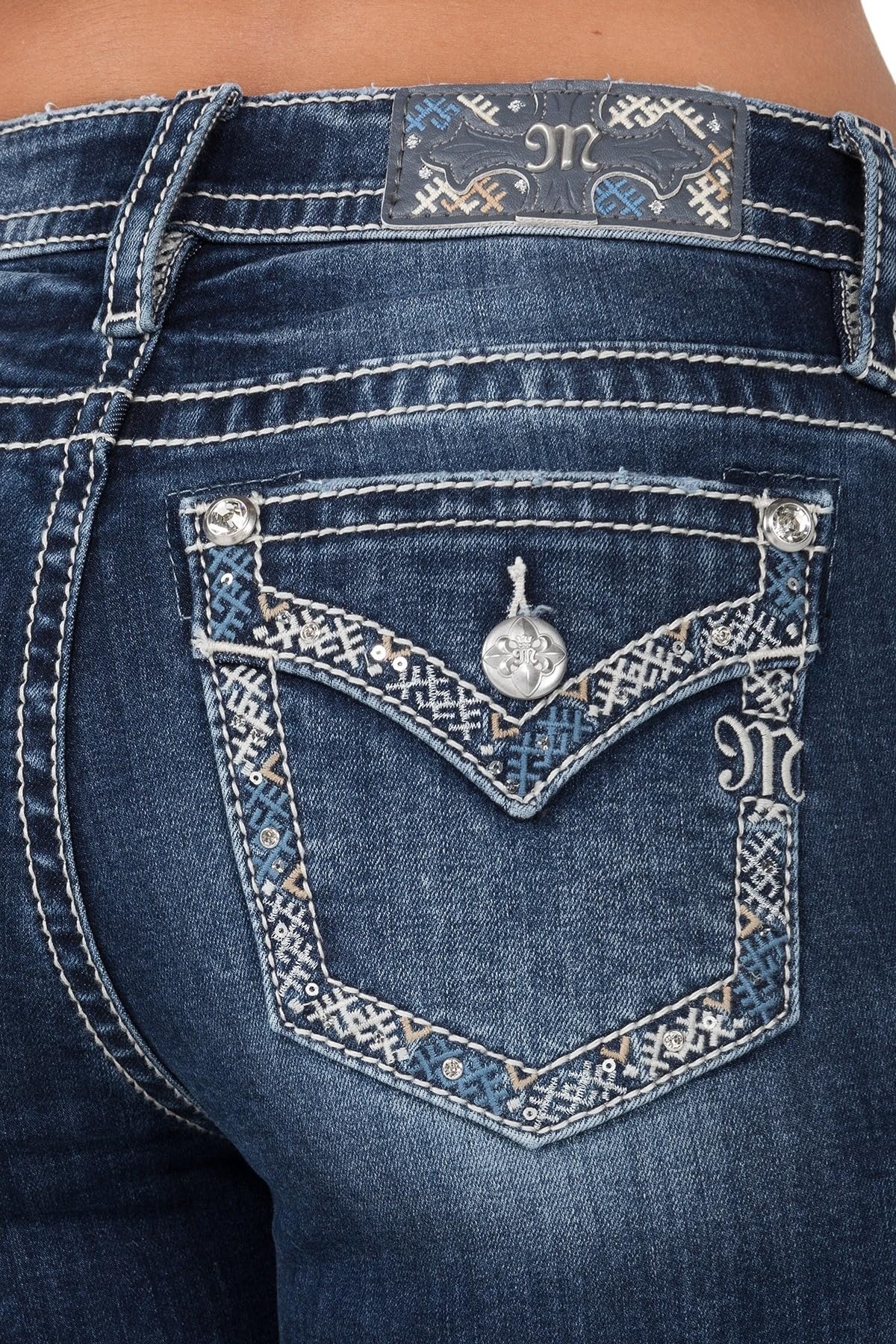 Miss Me Women's Mid Rise Hint of Blue Bootcut Jeans with Faux Flap Pockets - Stylish & Comfortable Denim for Casual Wear, Work & Night Out