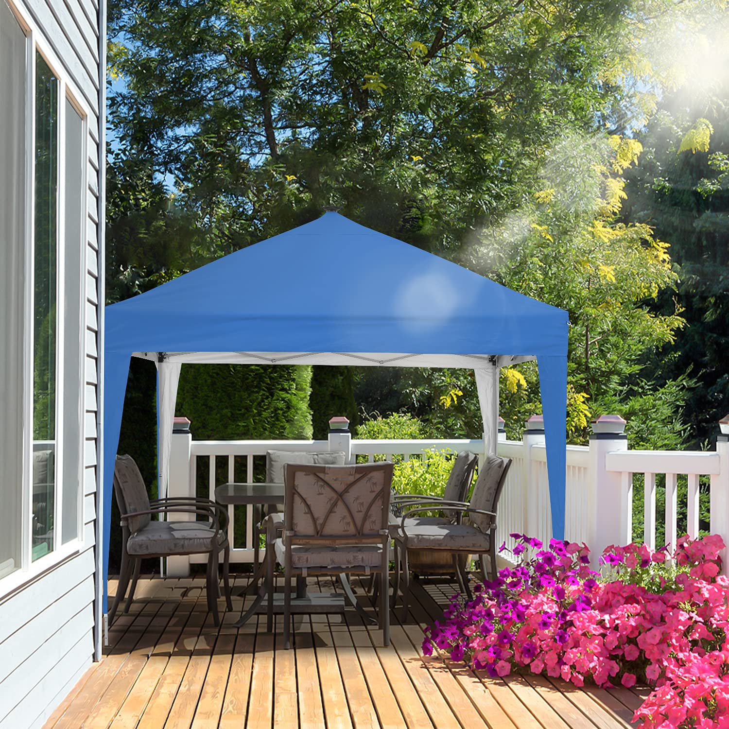 10x10 ft Pop-Up Canopy Tent with Solar LED Lights - Portable Outdoor Party Shelter for Camping, Tailgating, Beach & Backyard Events (Blue)