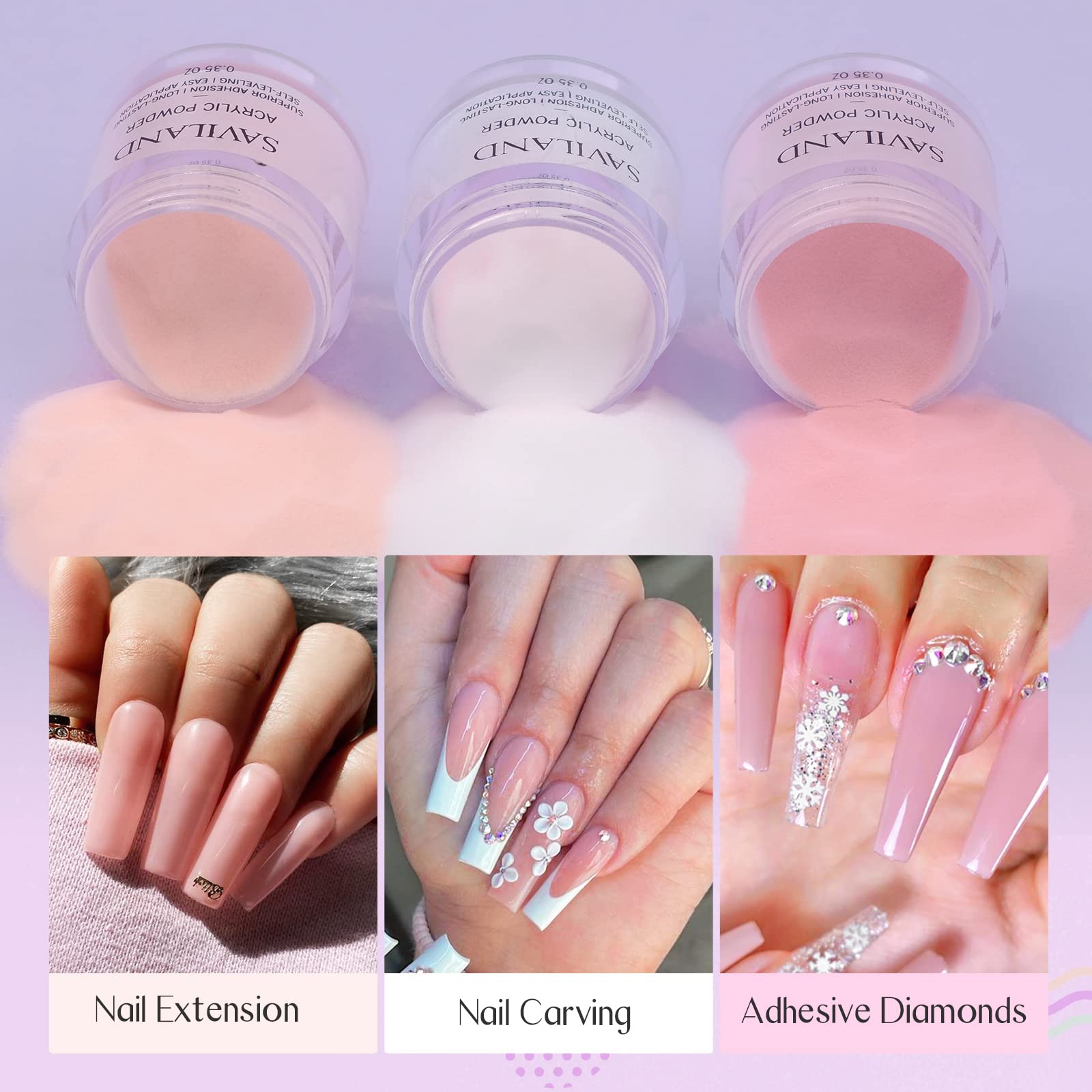 SAVILAND All-in-1 Acrylic Nail Kit with Clear Pink Nudes Acrylic Powder & Liquid - Professional Nail Art System with Brush & Forms for Salon & Home DIY | Perfect for Manicures, Nail Extensions & Creative Designs