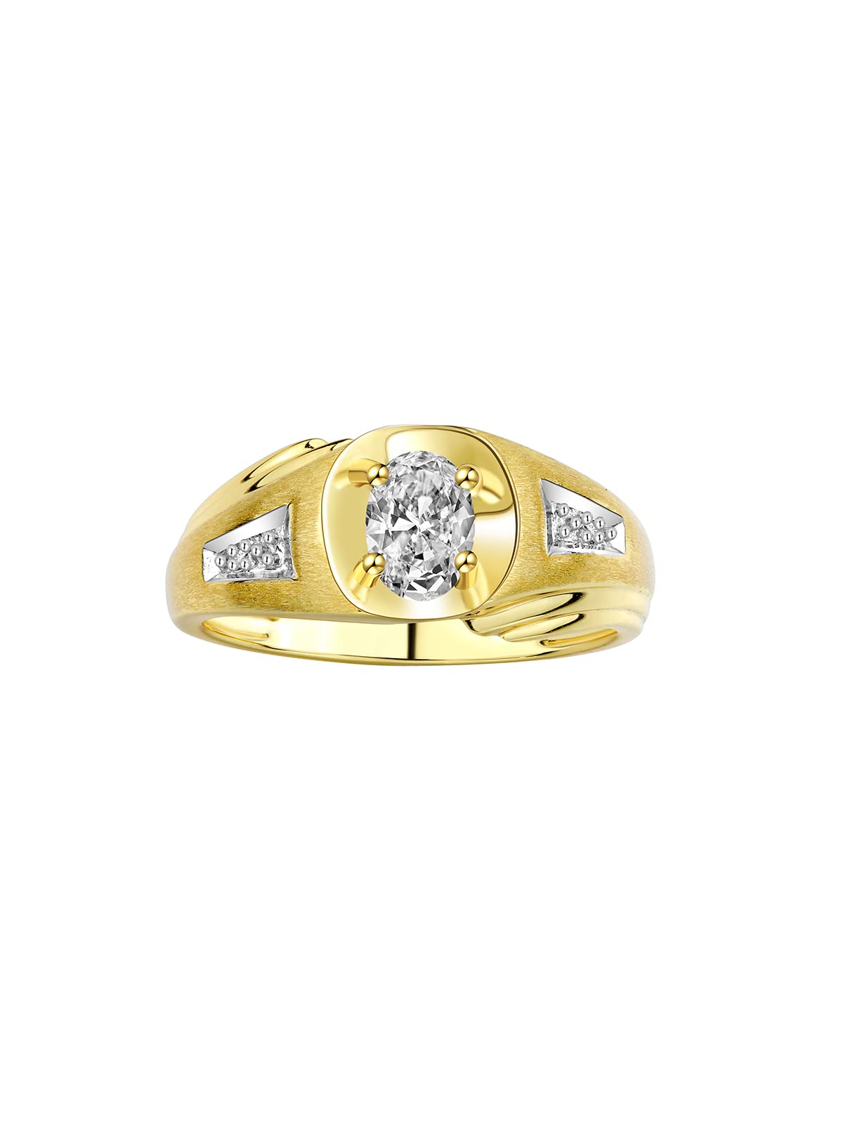 Rylos Men's Classic Designer 8X6MM Oval Gemstone & Diamond Ring - Yellow Gold Plated Silver Birthstone Ring for Men (Sizes 8-13) | Perfect for Weddings, Anniversaries & Special Occasions