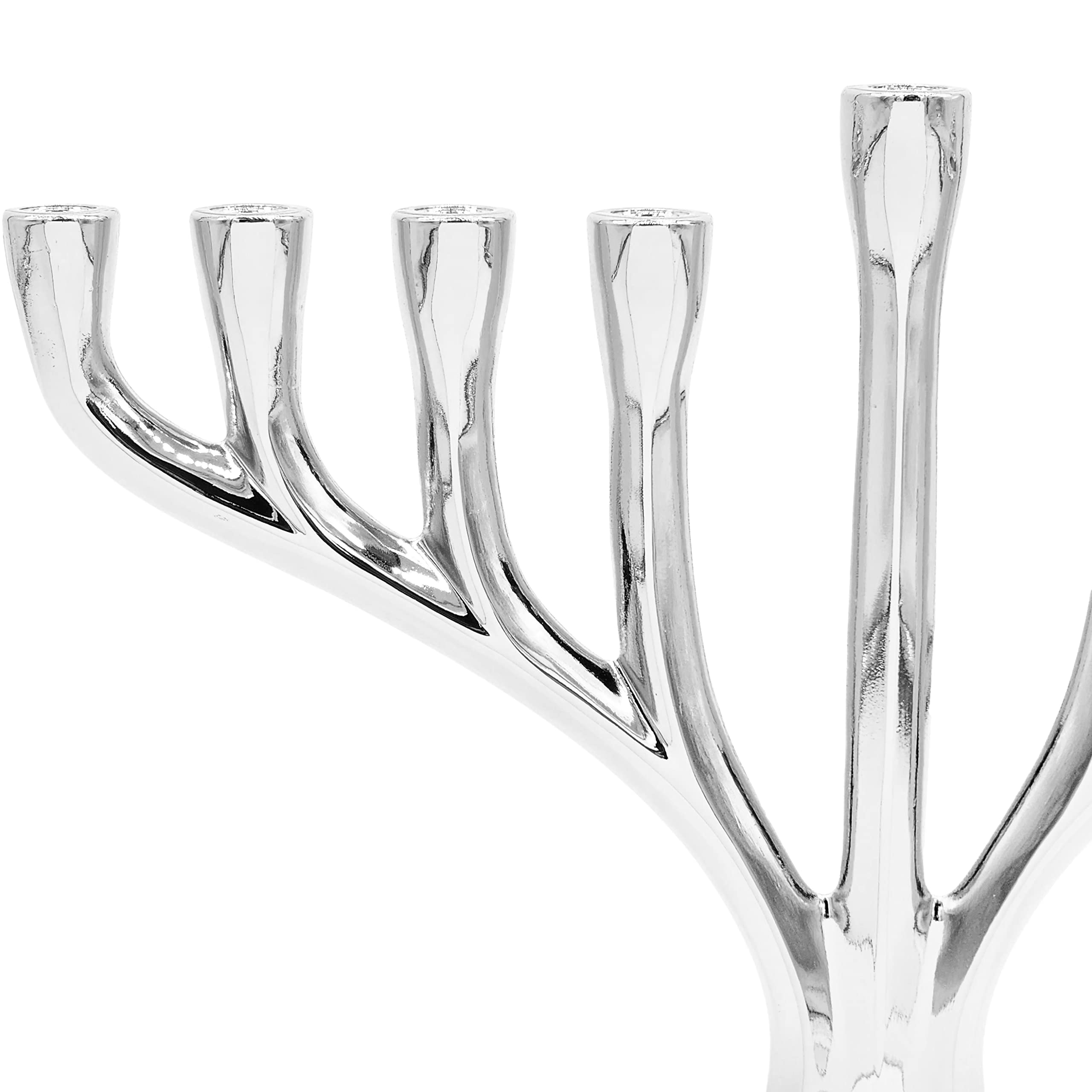 Contemporary Hanukkah Menorah - Polished Silver Non-Tarnishing Dreidel Menorah for Hanukkah Candles | Perfect for Jewish Holiday Decor & Home Celebration