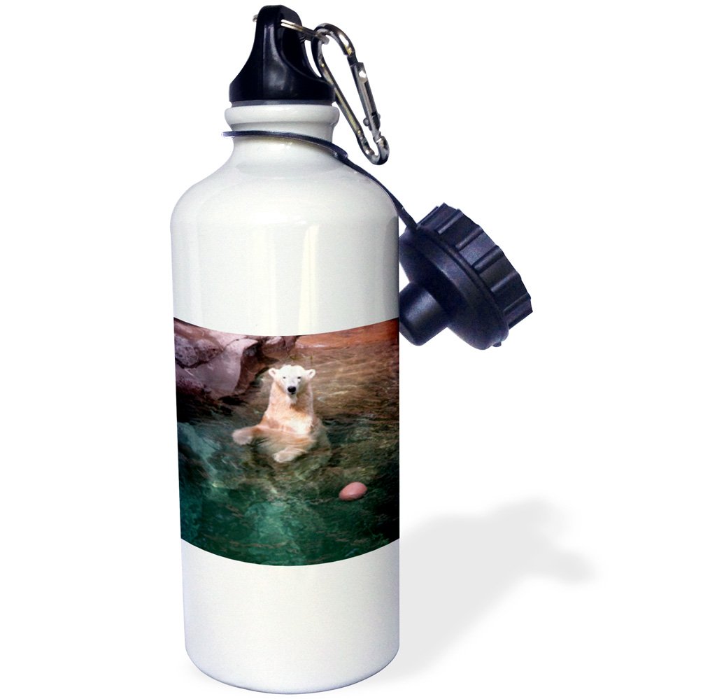 3D Rose Polar Bear in Water with Ball Sports Water Bottle - 21oz Insulated Stainless Steel Water Bottle, White - Perfect for Gym, Hiking & Outdoor Activities